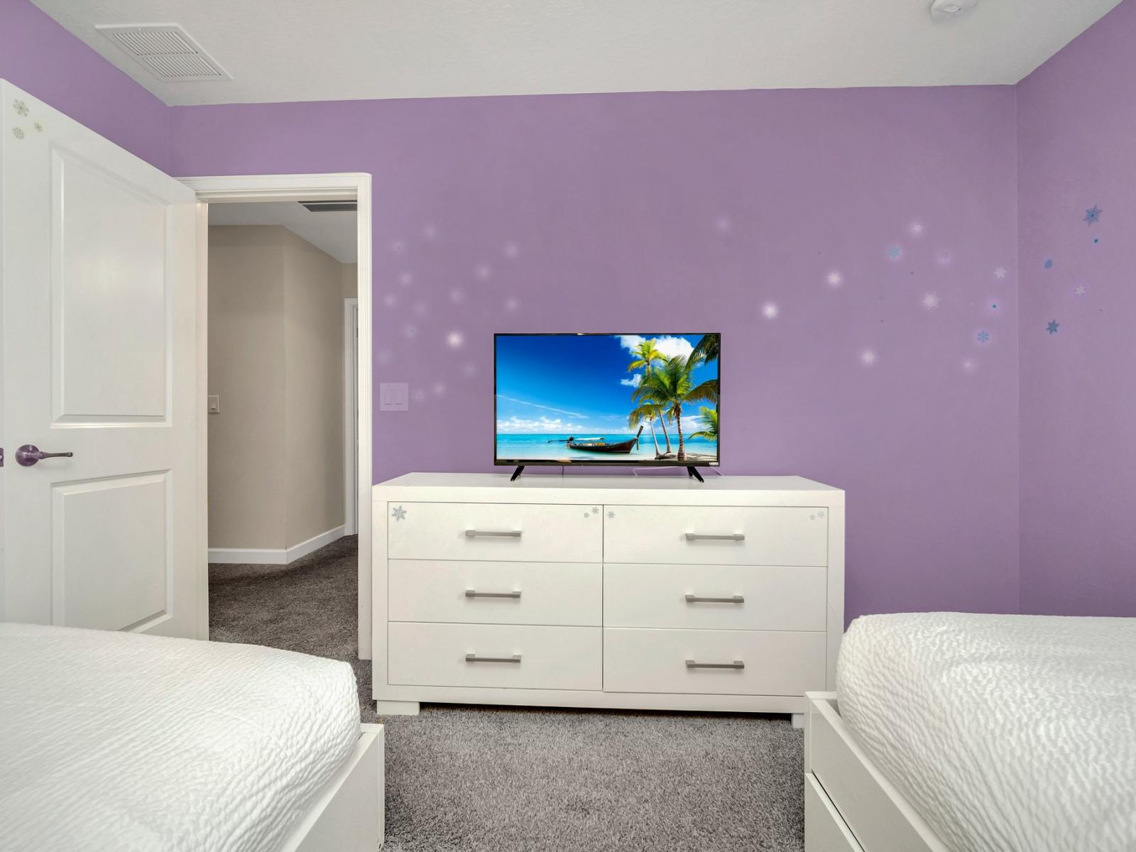 Relax in kids favorite Frozen themed bedroom, tranquil ambiance perfect for unwinding and rejuvenating