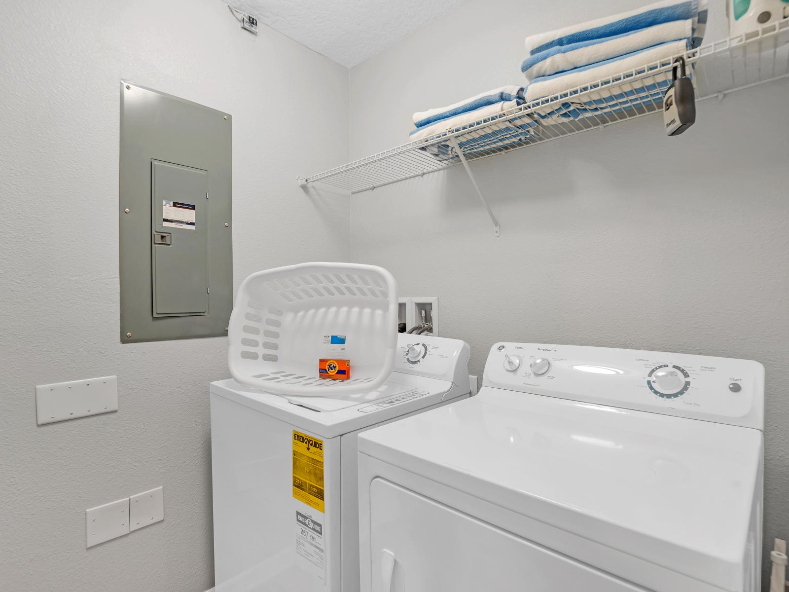 Clean laundry area of the townhouse in Davenport Florida - Streamline your laundry routine - Embrace the convenience of keeping your clothes fresh and clean