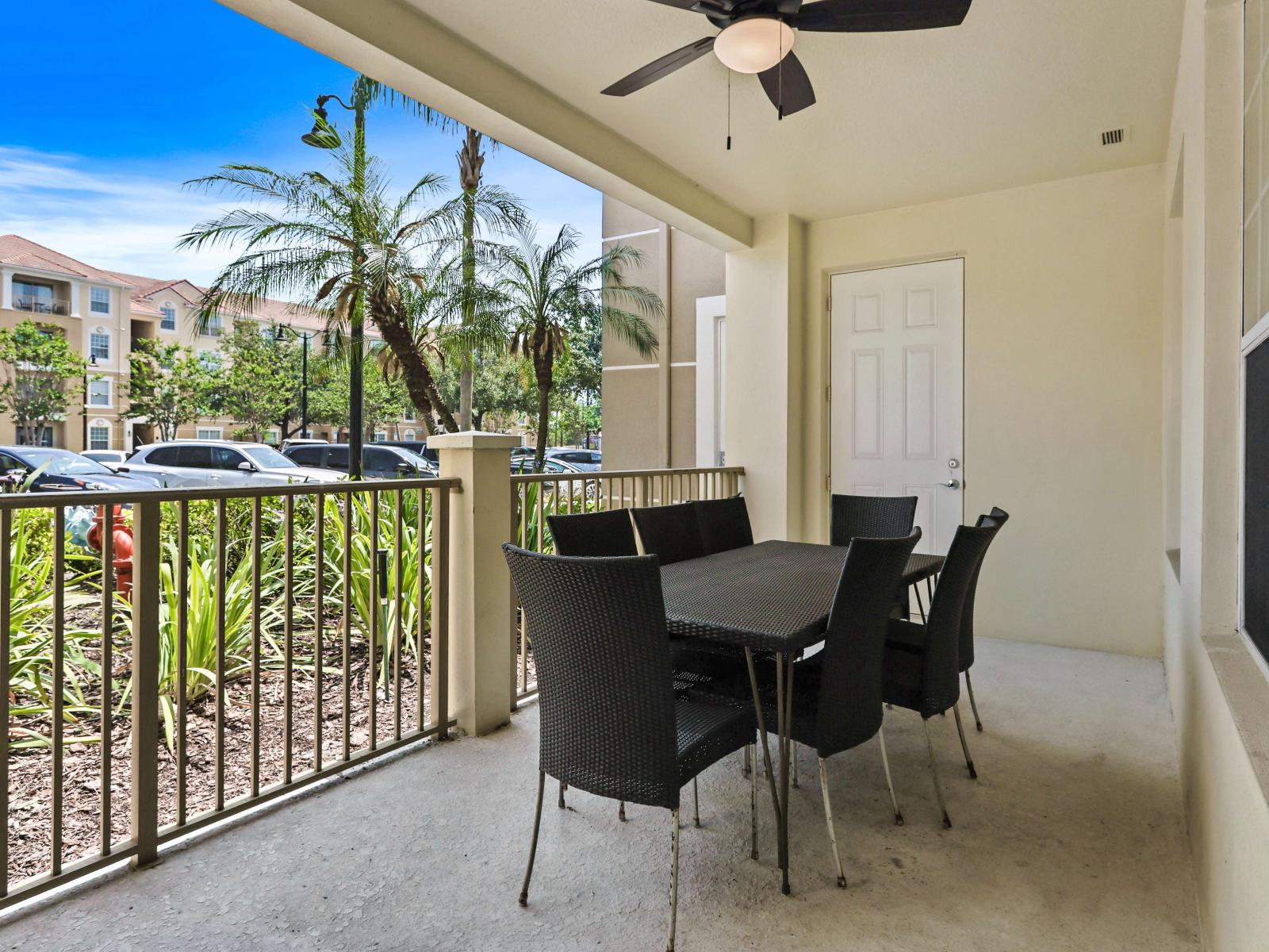 Balcony with an outdoor dining