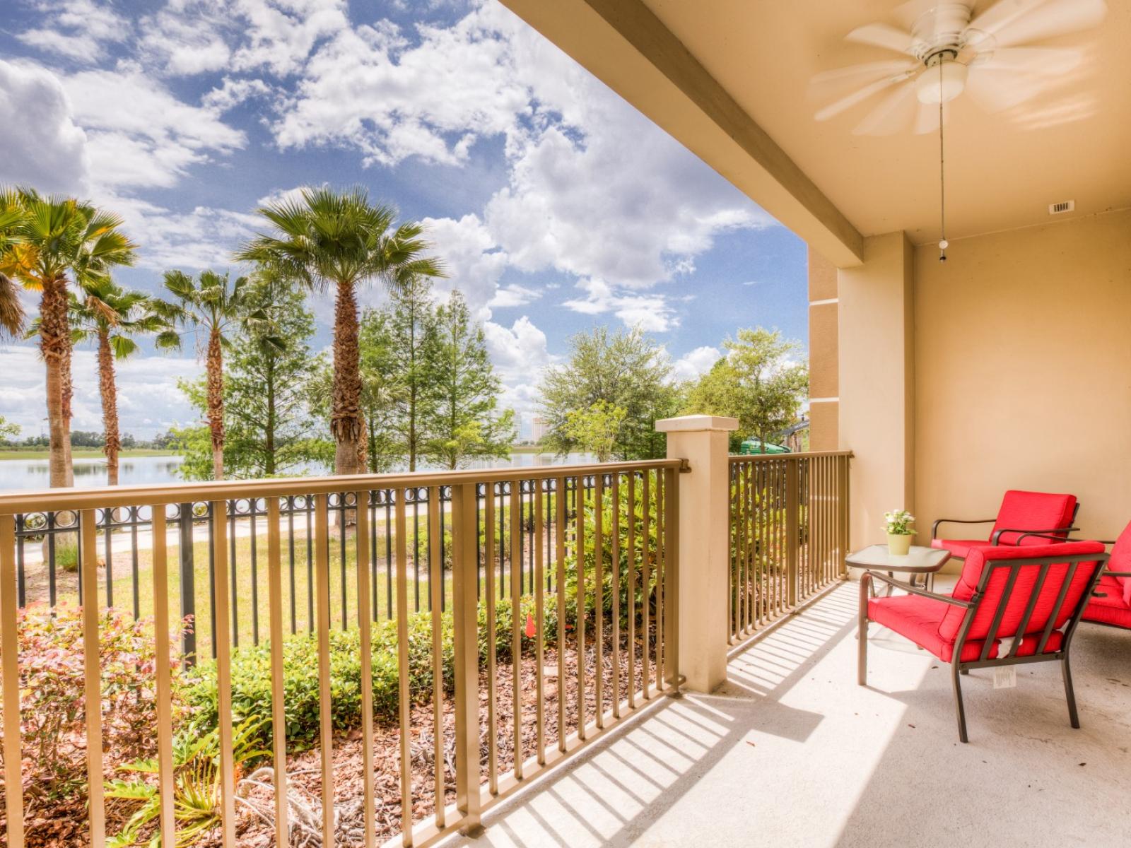 Serene Lake Vista: Enjoy peaceful moments overlooking the tranquil lake from the comfort of your private balcony.