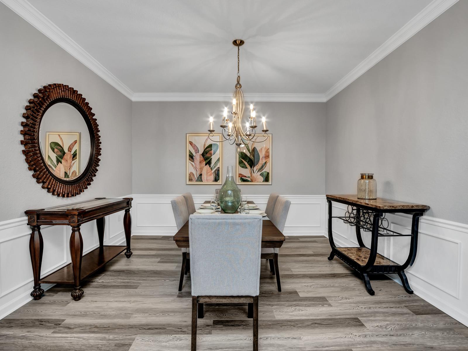 Functional and Stylish: Discover a functional and stylish kitchen with a countertop table, perfect for both meal prep and casual dining.