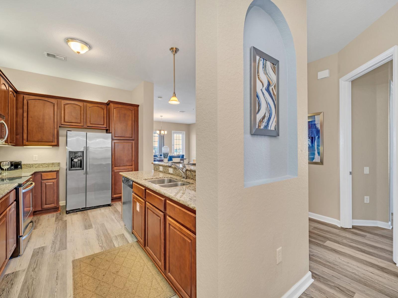 This stylish kitchen captures the essence of modern design, blending functionality and aesthetics seamlessly for a perfect cooking and gathering space.