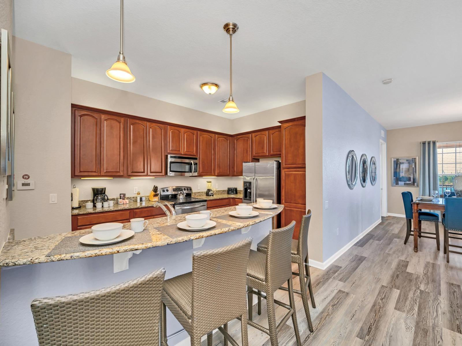 Our kitchen and dining room seamlessly blend style and functionality. With sleek design elements and ample seating, it's the perfect space for hosting gatherings and creating culinary delights.