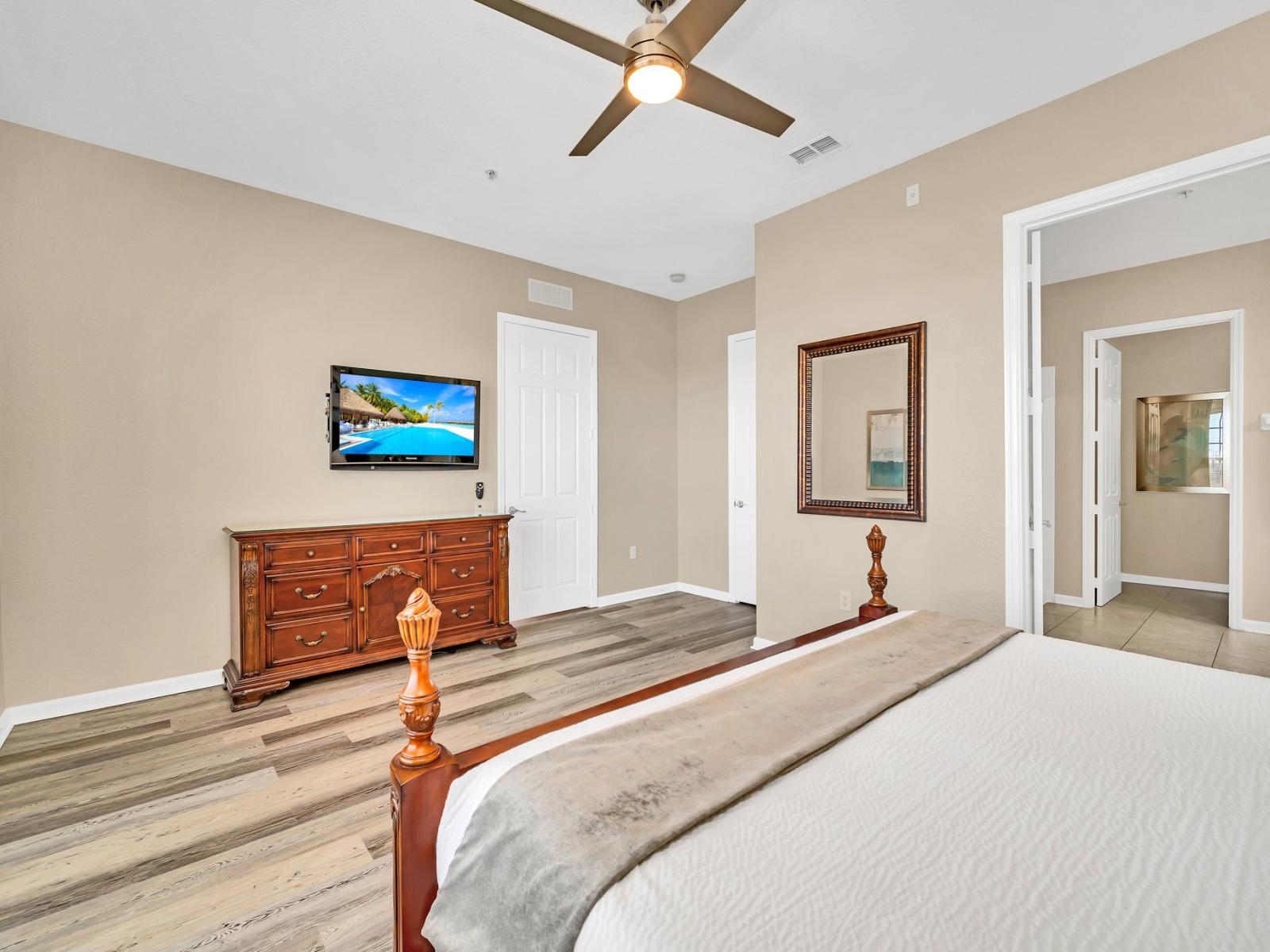 This bedroom is adorned with elegant decors and accents, creating a space that exudes refined serenity. A sanctuary where every detail whispers of sophistication, promising restful nights and luxurious comfort.