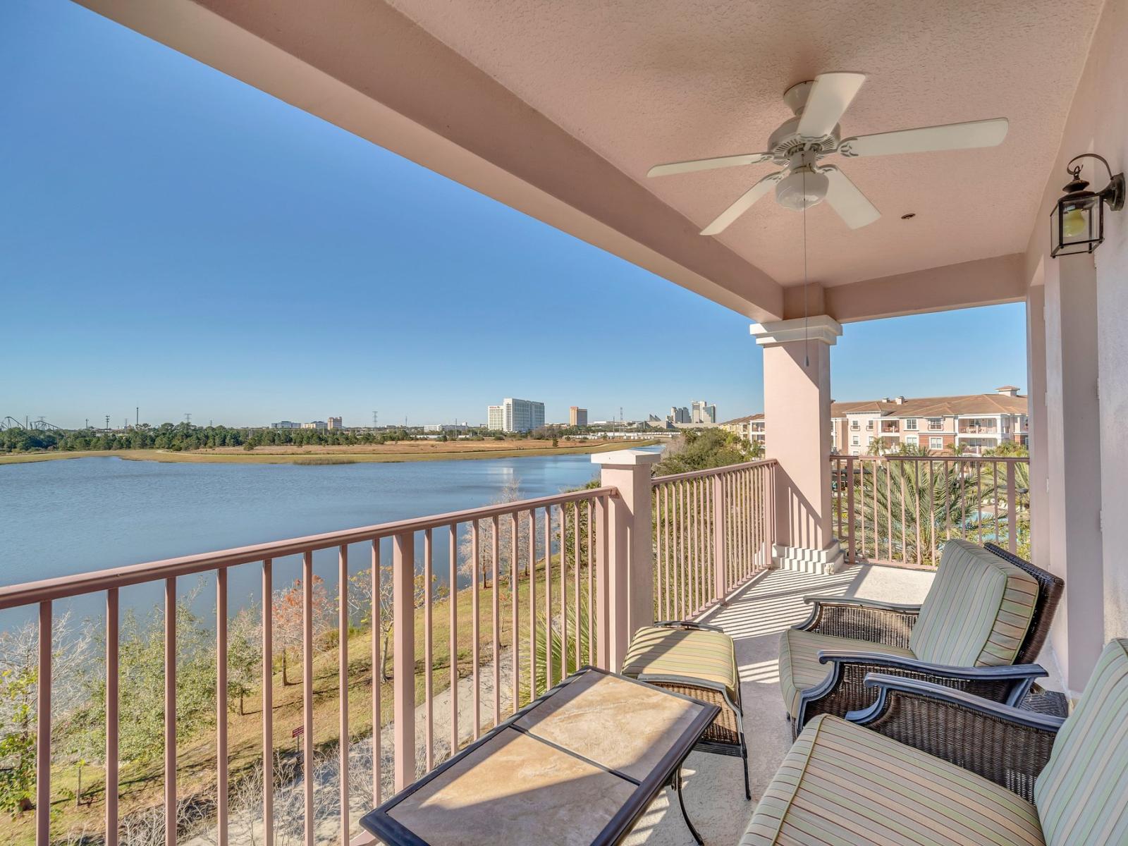 Step out onto this balcony and immerse yourself in the vibrant atmosphere of Vista Cay Resort.