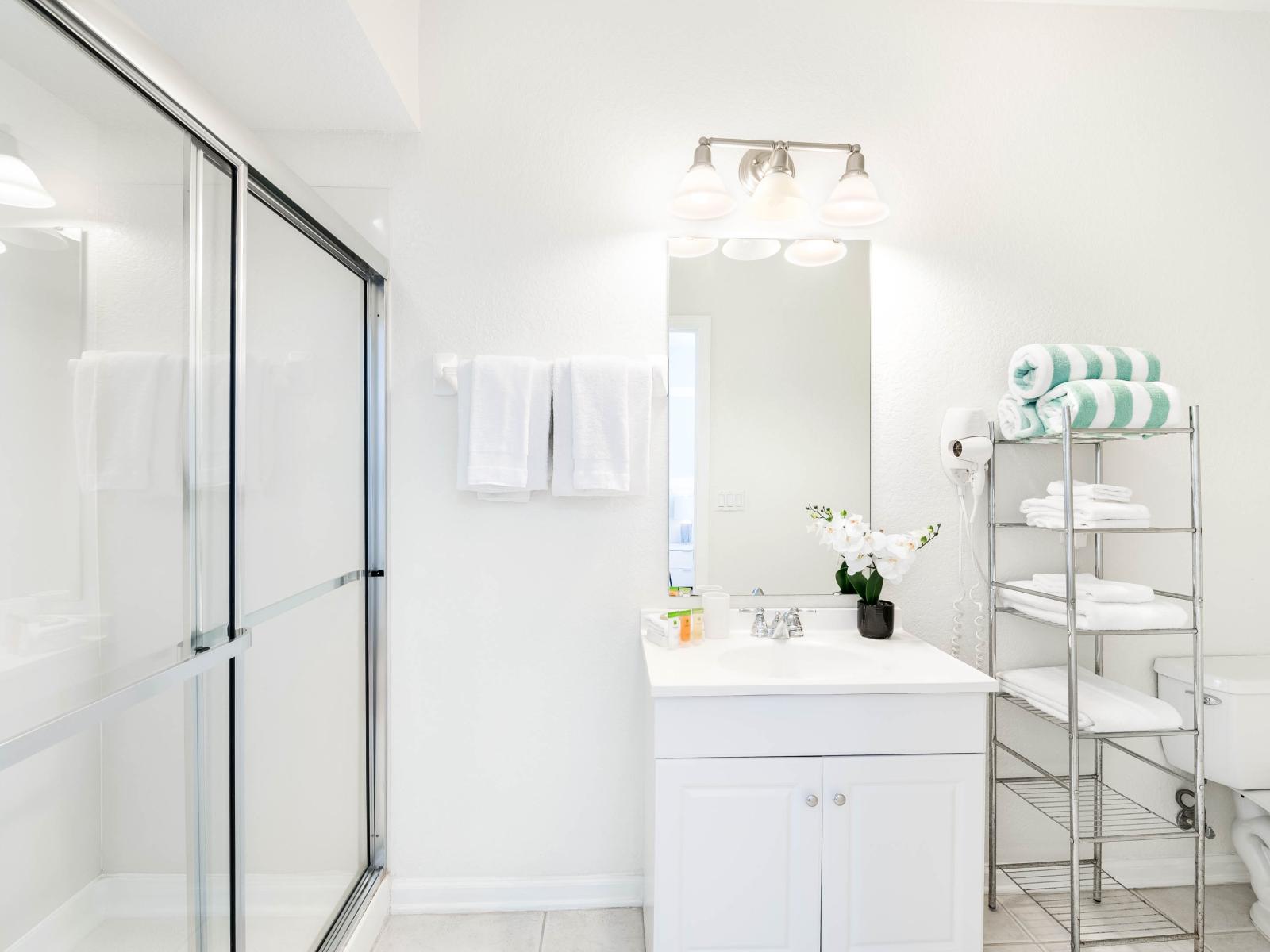 Step into luxury with our shower room, complete with complimentary toiletries, where every shower is a rejuvenating experience in comfort and convenience.