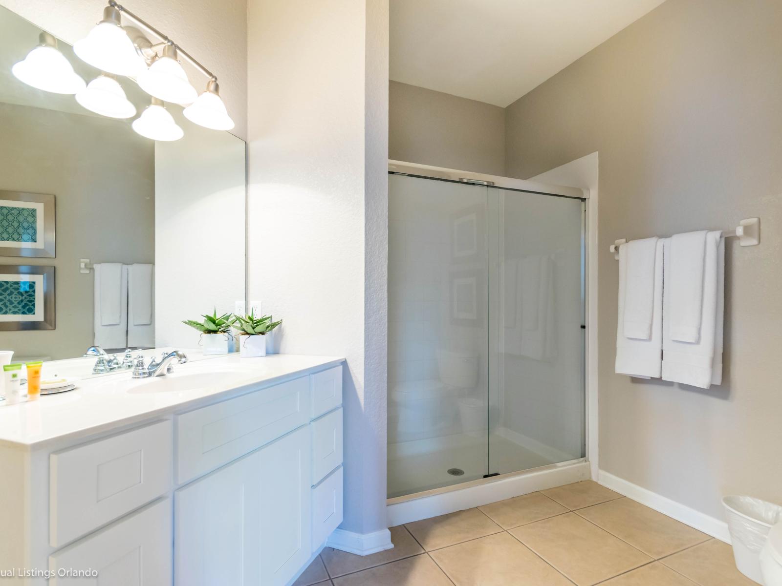 Refreshingly Serene: This toilet and bath exude tranquility, offering a rejuvenating sanctuary where relaxation meets rejuvenation, amidst elegant design and soothing ambiance.