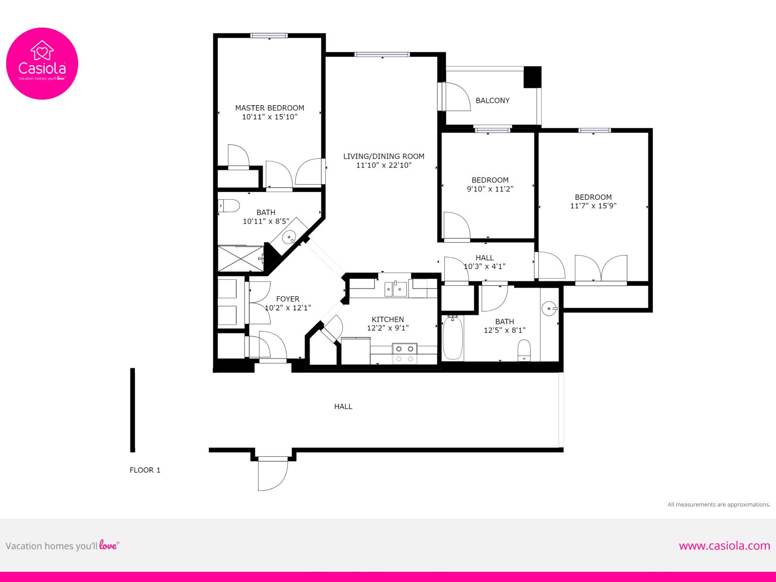 Explore the spacious layout of our resort with this detailed floorplan, designed to maximize comfort and convenience for your stay.