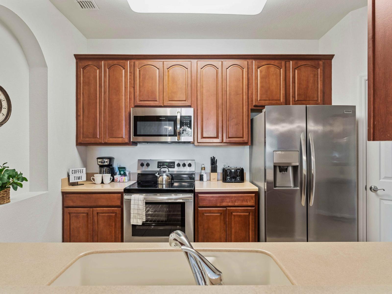 Discover the joy of cooking in our fully equipped kitchen, where every culinary need is met with modern appliances, ample counter space, and all the necessary utensils and cookware.