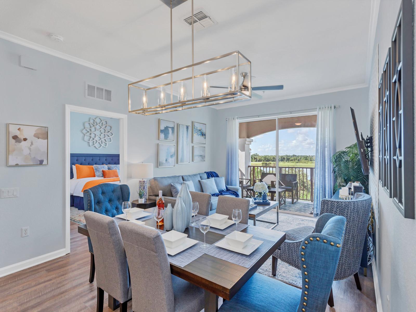 Dining area with space for six.