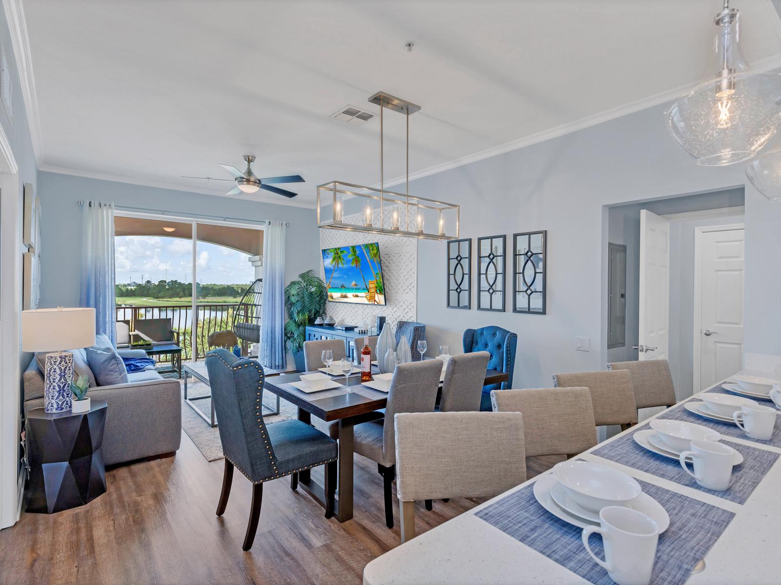 Dining area with space for six.