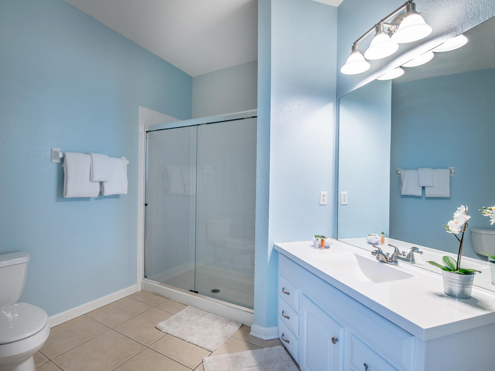 Step into Serenity: Experience the tranquility of a walk-in ensuite bathroom designed with simplicity and cleanliness in mind, offering a serene retreat within your own space.