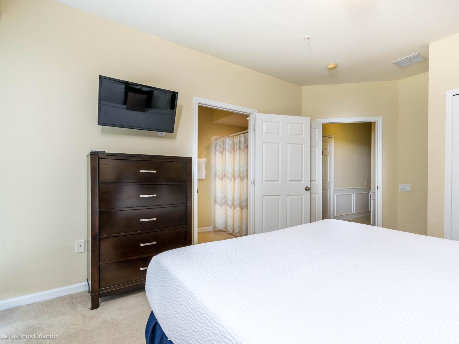 Connected Comfort: Step into our bedroom, equipped with a Smart TV and ensuite bathroom, offering a seamless blend of modern convenience and relaxation