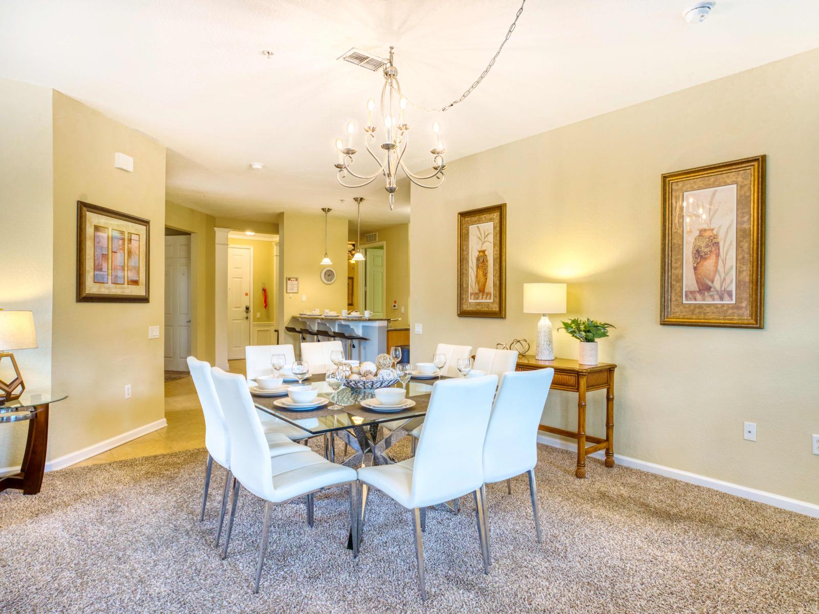 Family Feast Central: Gather the family for a memorable feast in our spacious dining room, designed to accommodate the joys of togetherness