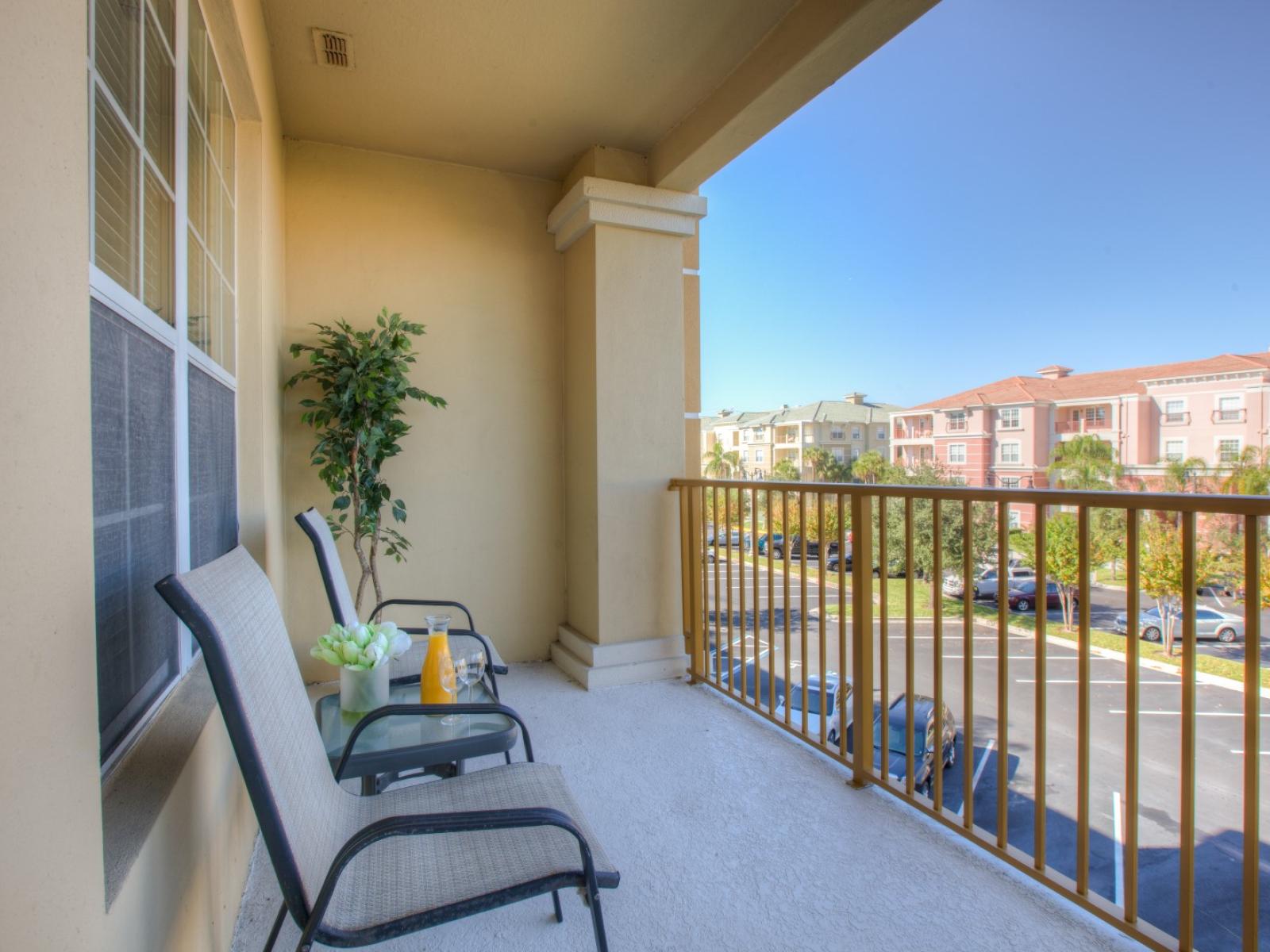 Step out onto this balcony and immerse yourself in the vibrant atmosphere of Vista Cay Resort.