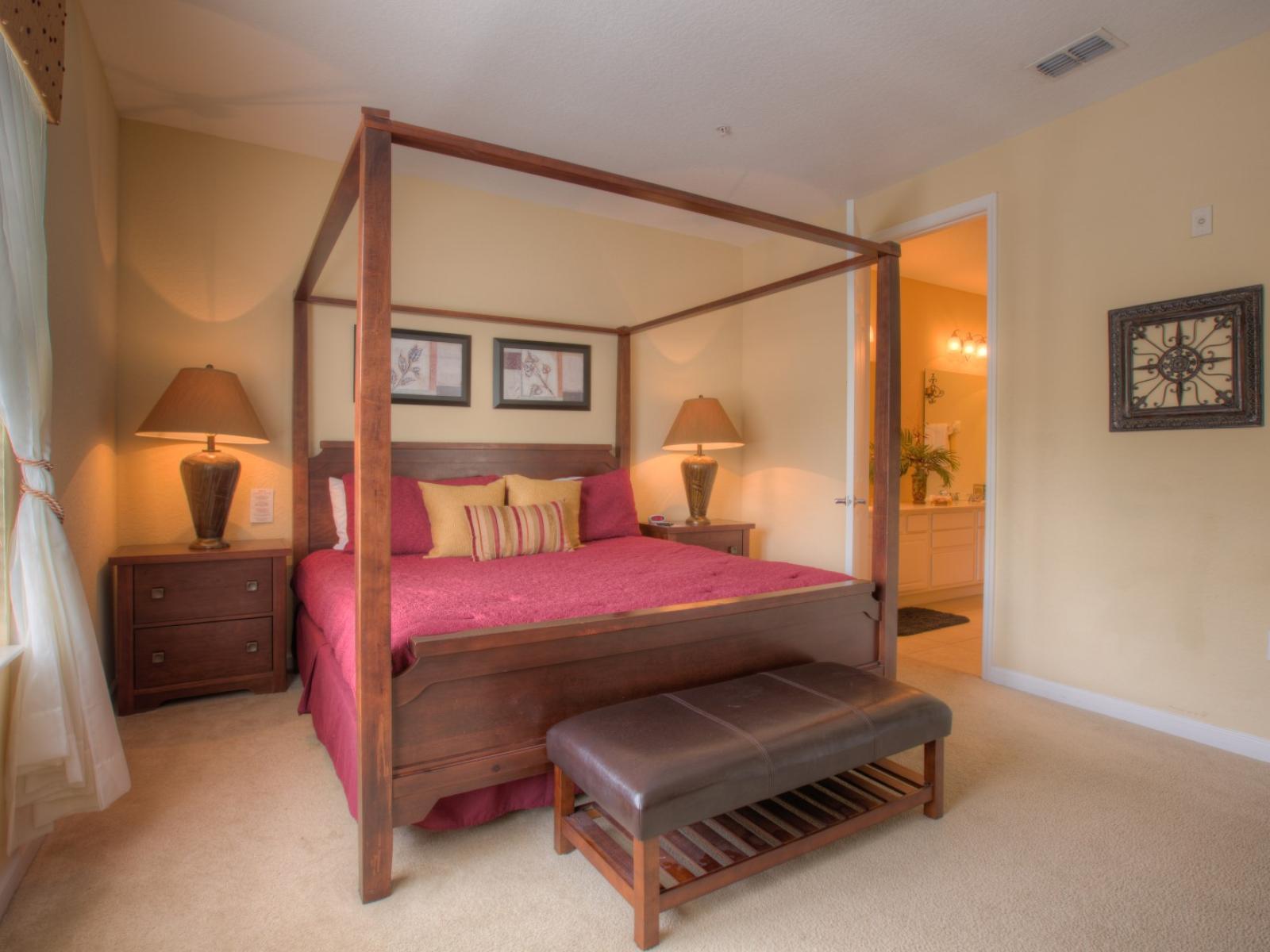 Lavish bedroom of the condo in Orlando - Stunningly carpeted floor of the bedroom - Beautiful large size window with mesmerizing views - Glorious decorations - Smart Tv available