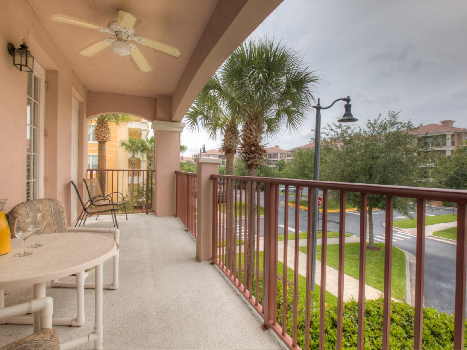 Relax and soak up the view from our private balcony of the condo in Orlando  - Our outdoor sitting invite you to unwind amidst breathtaking vistas. - Wind down in the evenings with breathtaking sunset views from your private balcony