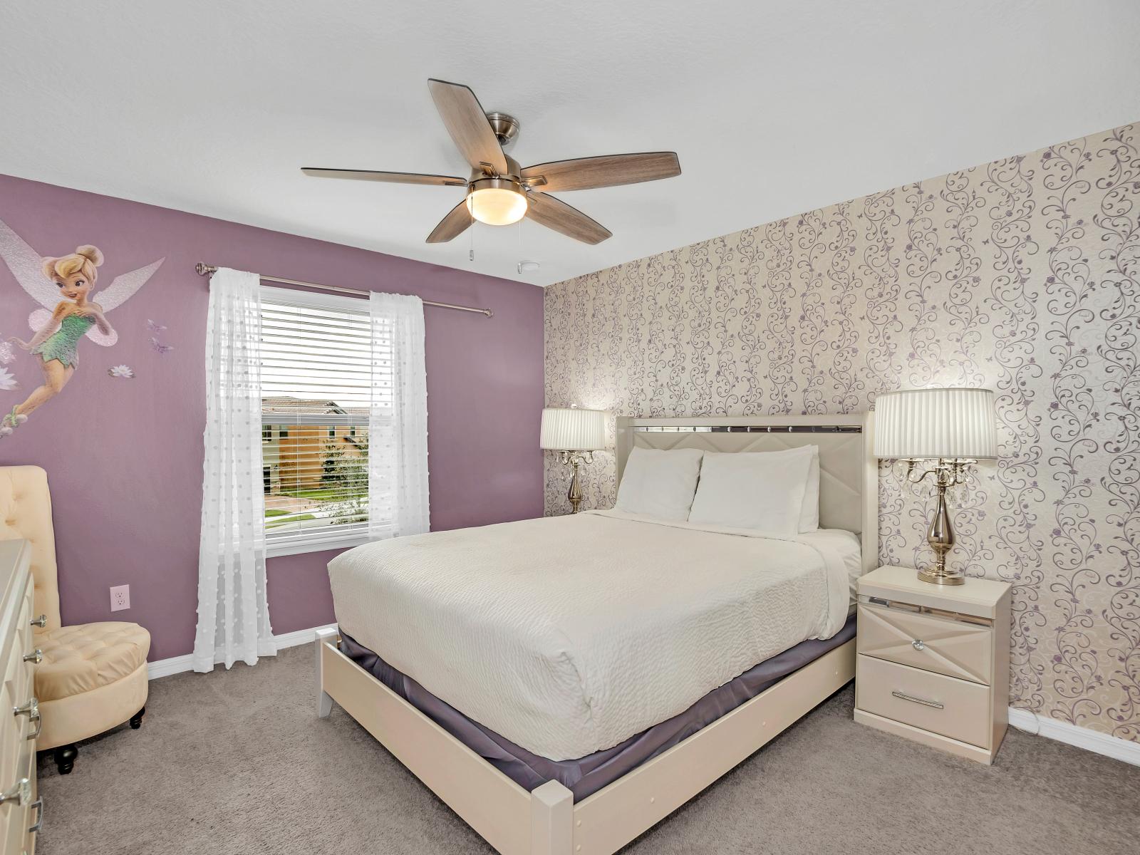 Beautiful Twinkle Fairy themed bedroom of the home in Davenport Florida - Spacious bedroom offering comfort and style - Luxurious bedding for a restful night's sleep - Inviting atmosphere designed for a restorative sleep