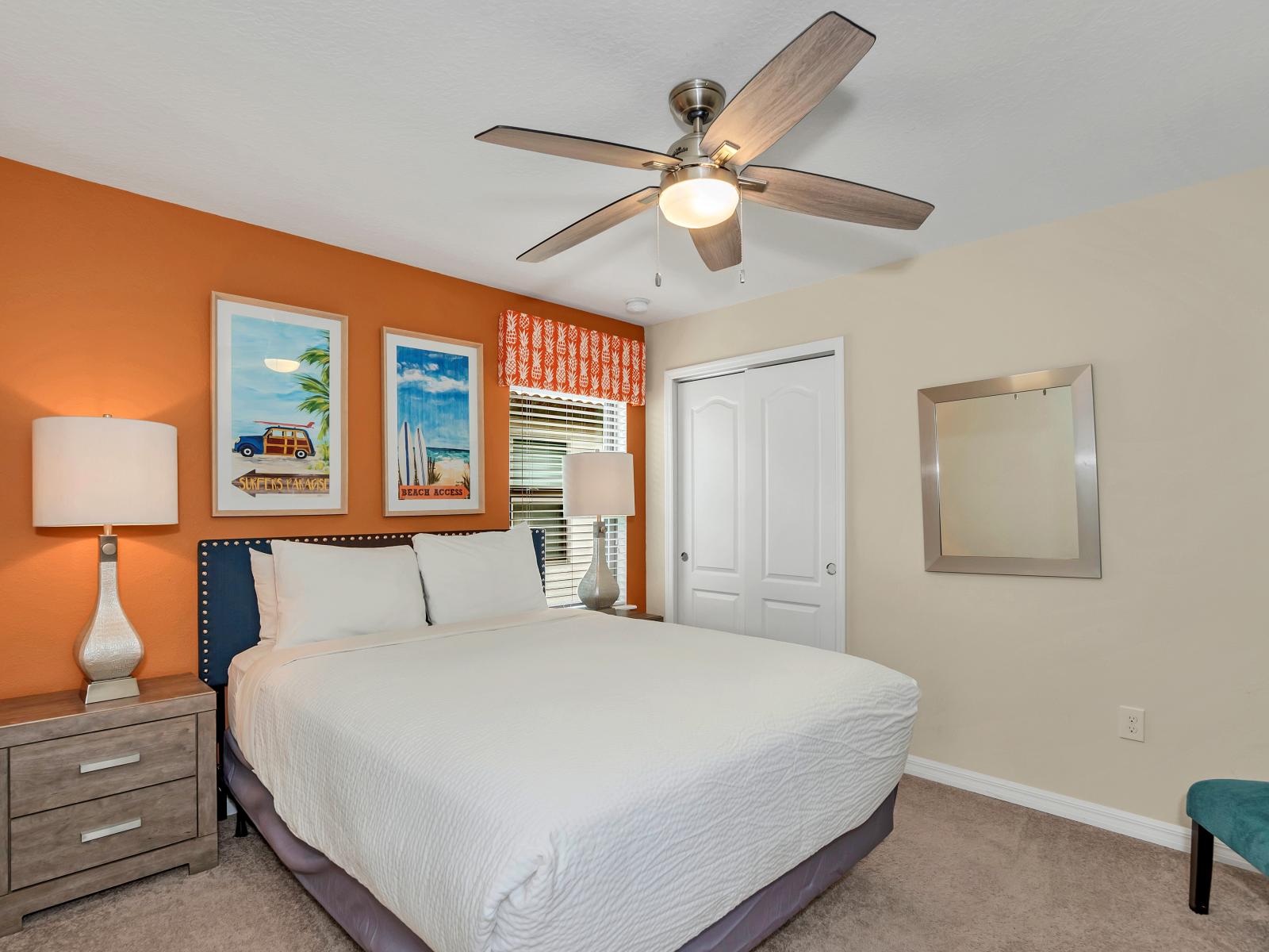 Inviting bedroom of the home in Davenport Florida - Cozy retreat with a plush bed, perfect for relaxation - Bedroom with a cozy ambiance, blending comfort and aesthetics - Inviting atmosphere designed for a restorative sleep