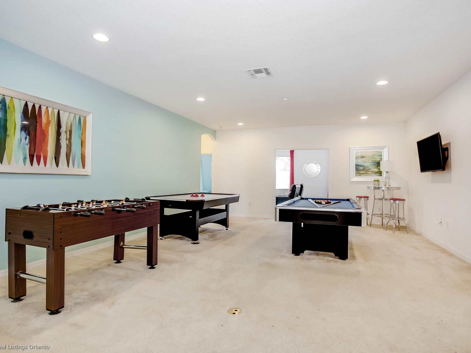 Boredom isn’t an option in the game room - Play foosball, air hockey and pool - Watch your favorite shows on the flat-screen Smart TV with Netflix