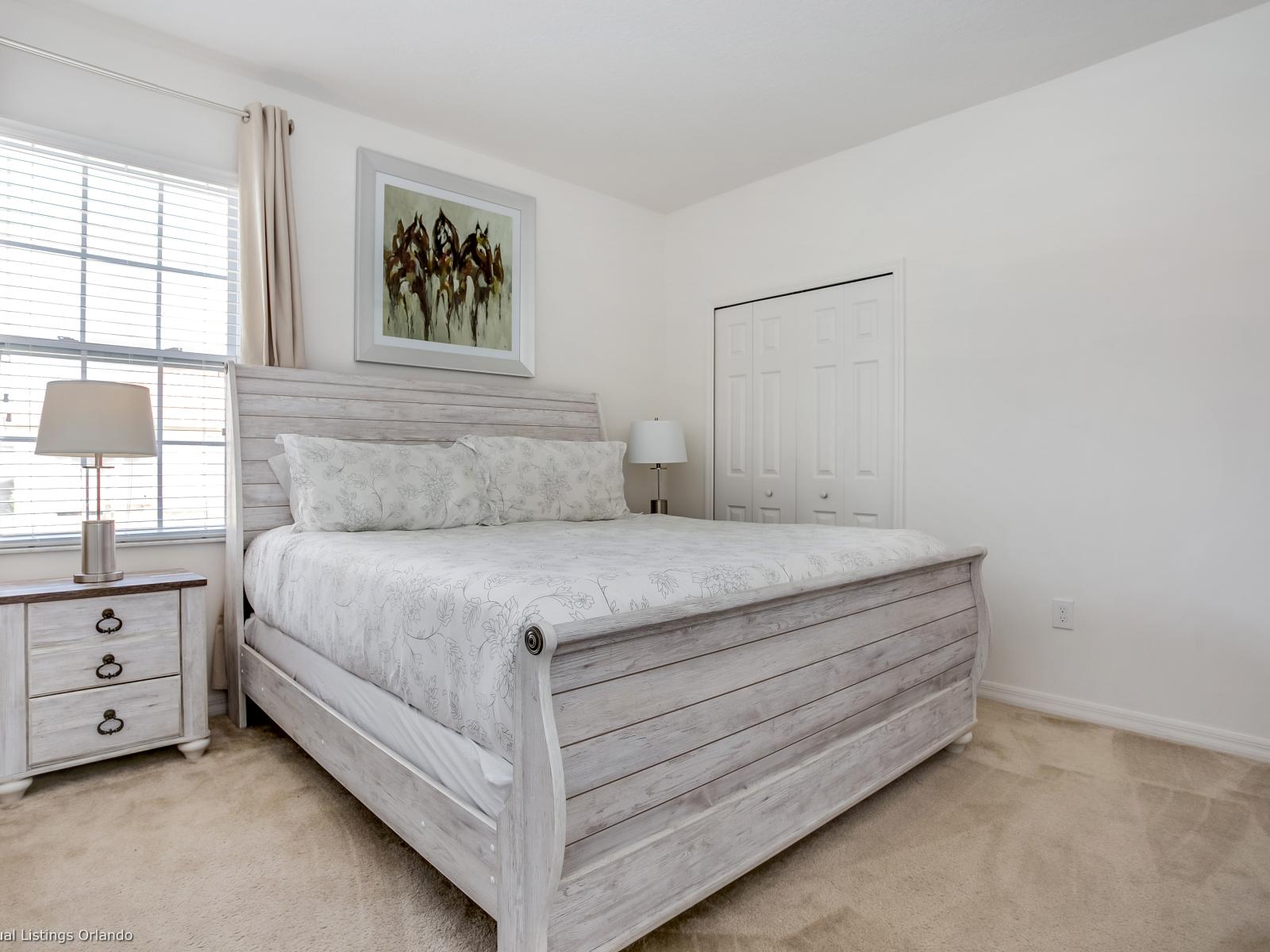 Elegant Bedroom of the Villa in Florida - King Size comfy bed - Luxurious bedding for a restful night's sleep - Modern and stylish decor that complements the space