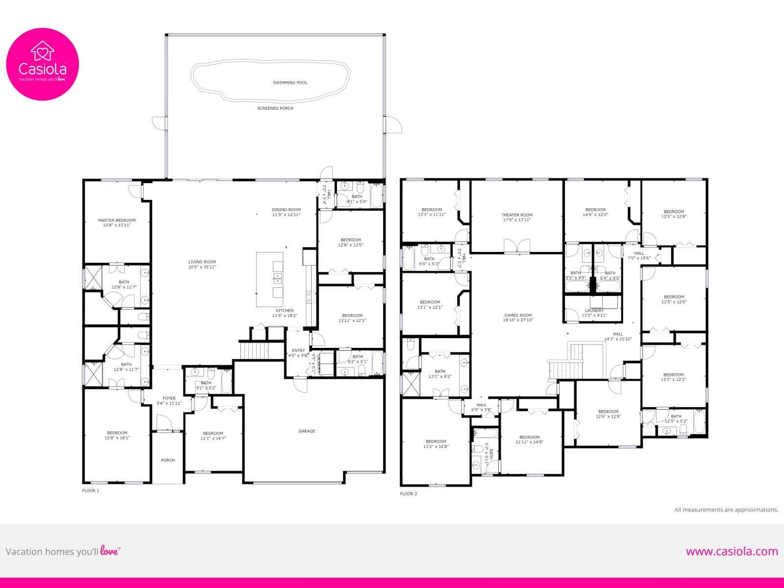 Floor plan of the villa in Florida  - Elegantly designed Villa - Plenty of space for everyone