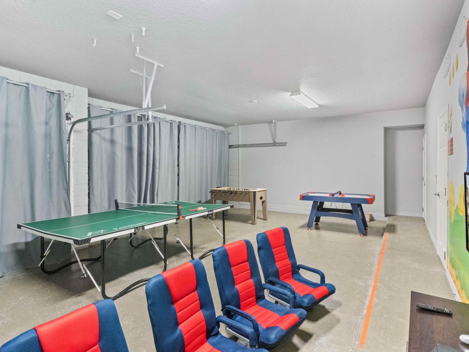 Perfect for rainy days or cozy nights in – the game room has you covered!