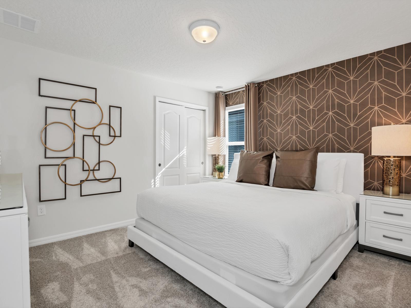 Splendid Bedroom of the Apartment in Davenport Florida - Modern bedroom with sleek design and ample natural light - Spacious bedroom offering comfort and style - Bright and airy bedroom with windows for natural illumination