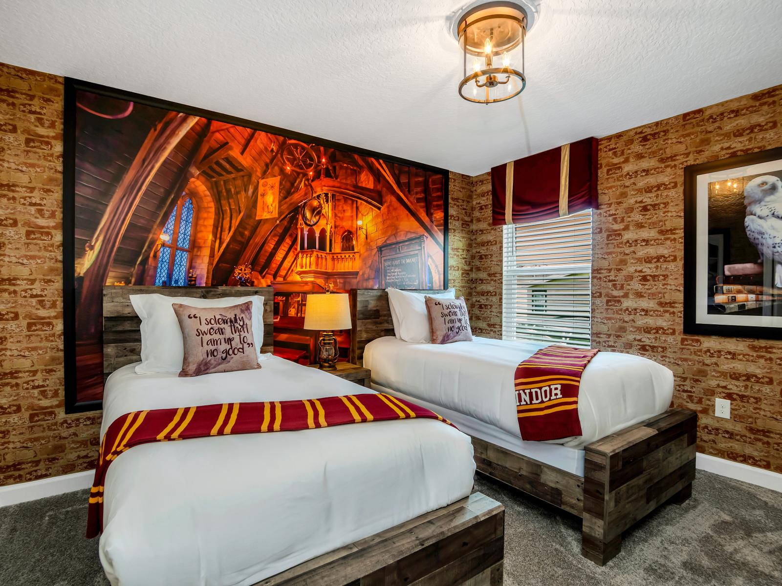 Harry Potter Themed Bedroom of the Home in Reunion Florida - Step into the awesome bedroom where luxury and comfort converge - Plush two single bed - Modern and stylish decor that complements the space