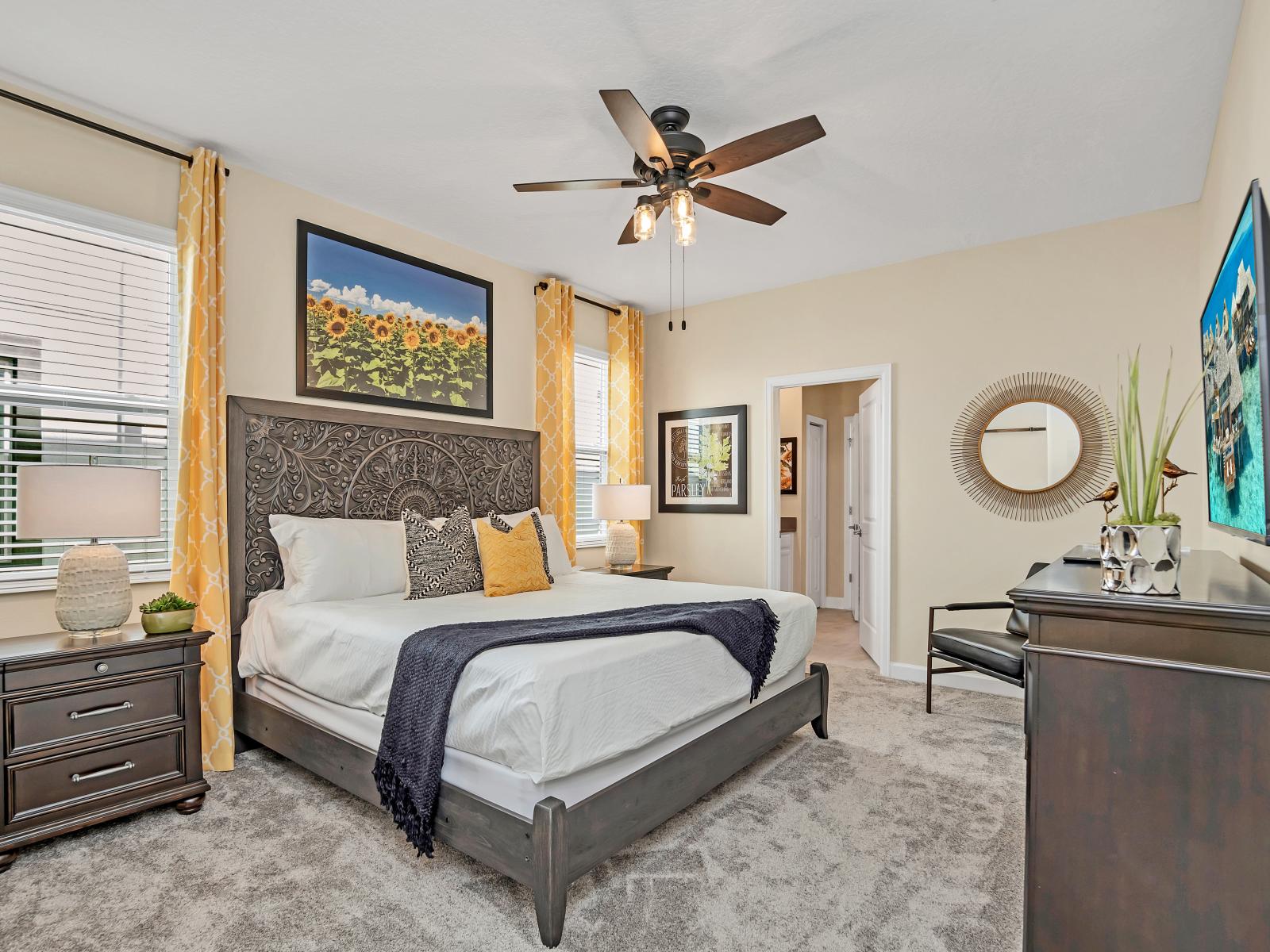 Elegant Bedroom of the Home in Reunion Florida - Offers a serene retreat amidst modern comforts - Smart TV and Netflix - Comfy bed