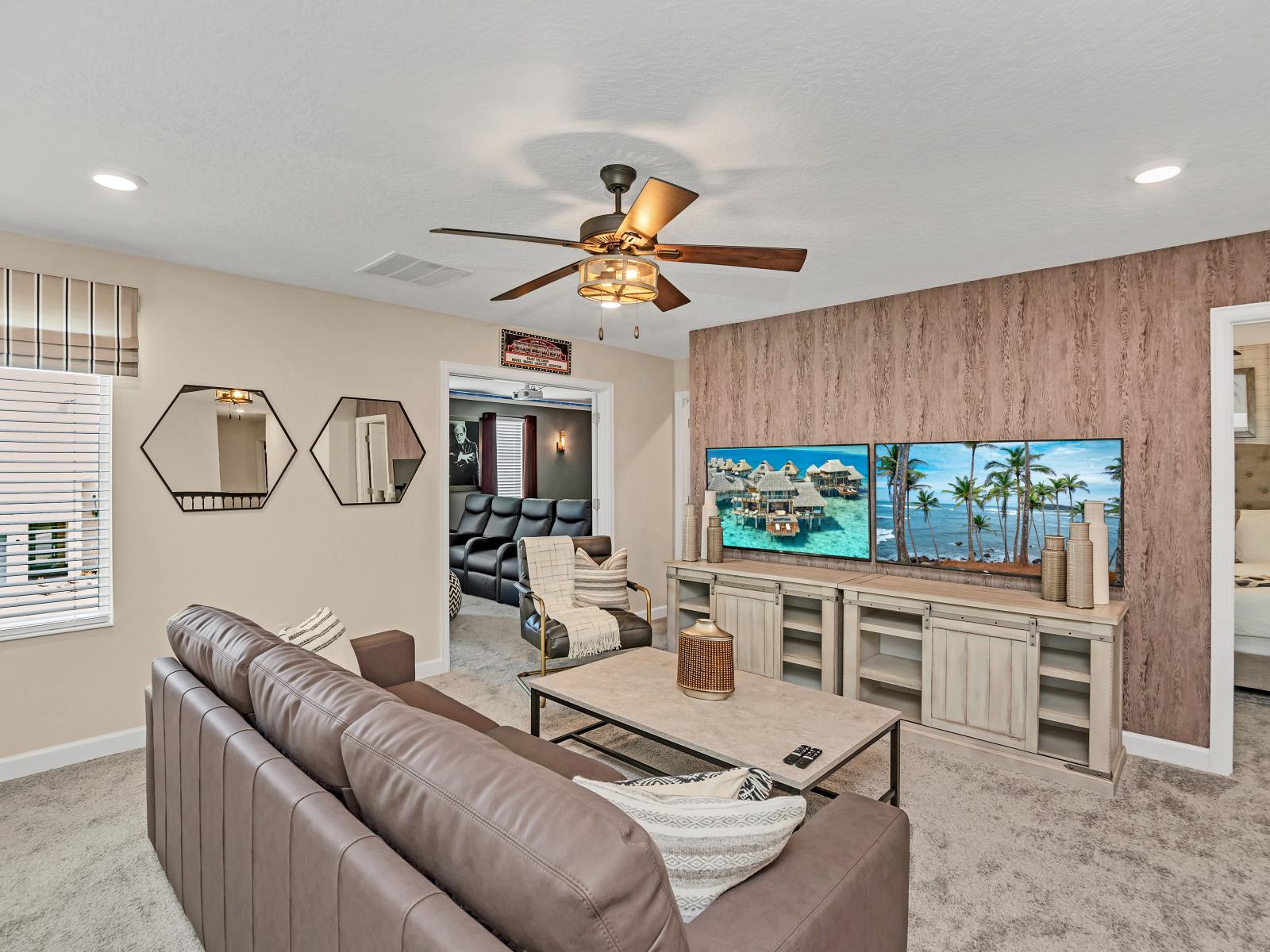 Comfortable living area of the Home in Reunion Florida - Designed for relaxation and socializing - Smart TV and Netflix - Stylish furniture arrangement providing comfort and a cohesive look