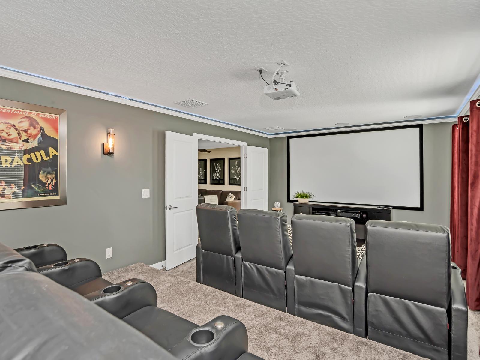 With state-of-the-art technology, comfortable seating, and lively decor, it offers a dynamic environment to enjoy movies, games, and socializing during stays.