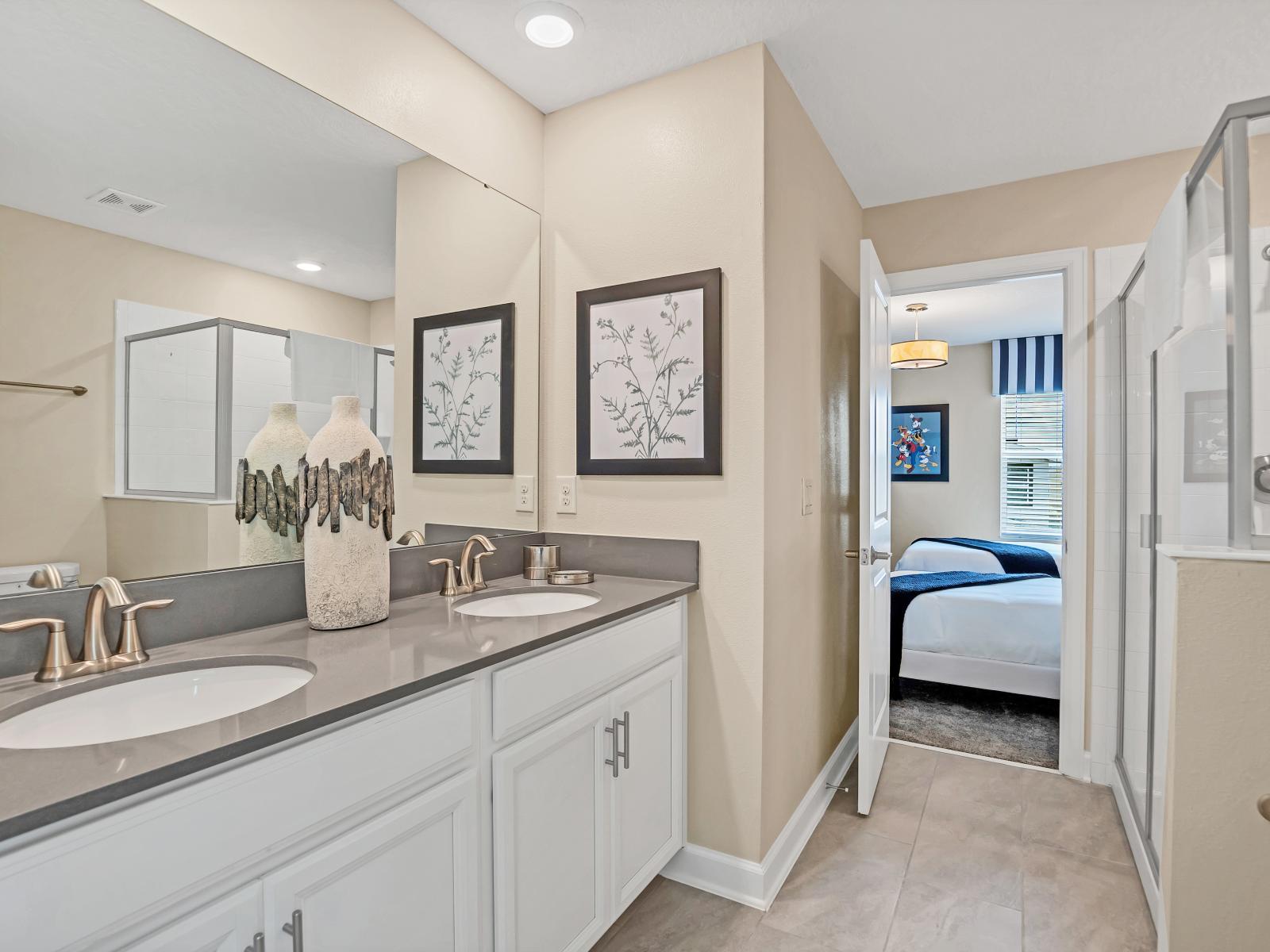 Elegant Vanity Retreat: The vanity area at  exudes sophistication and charm.