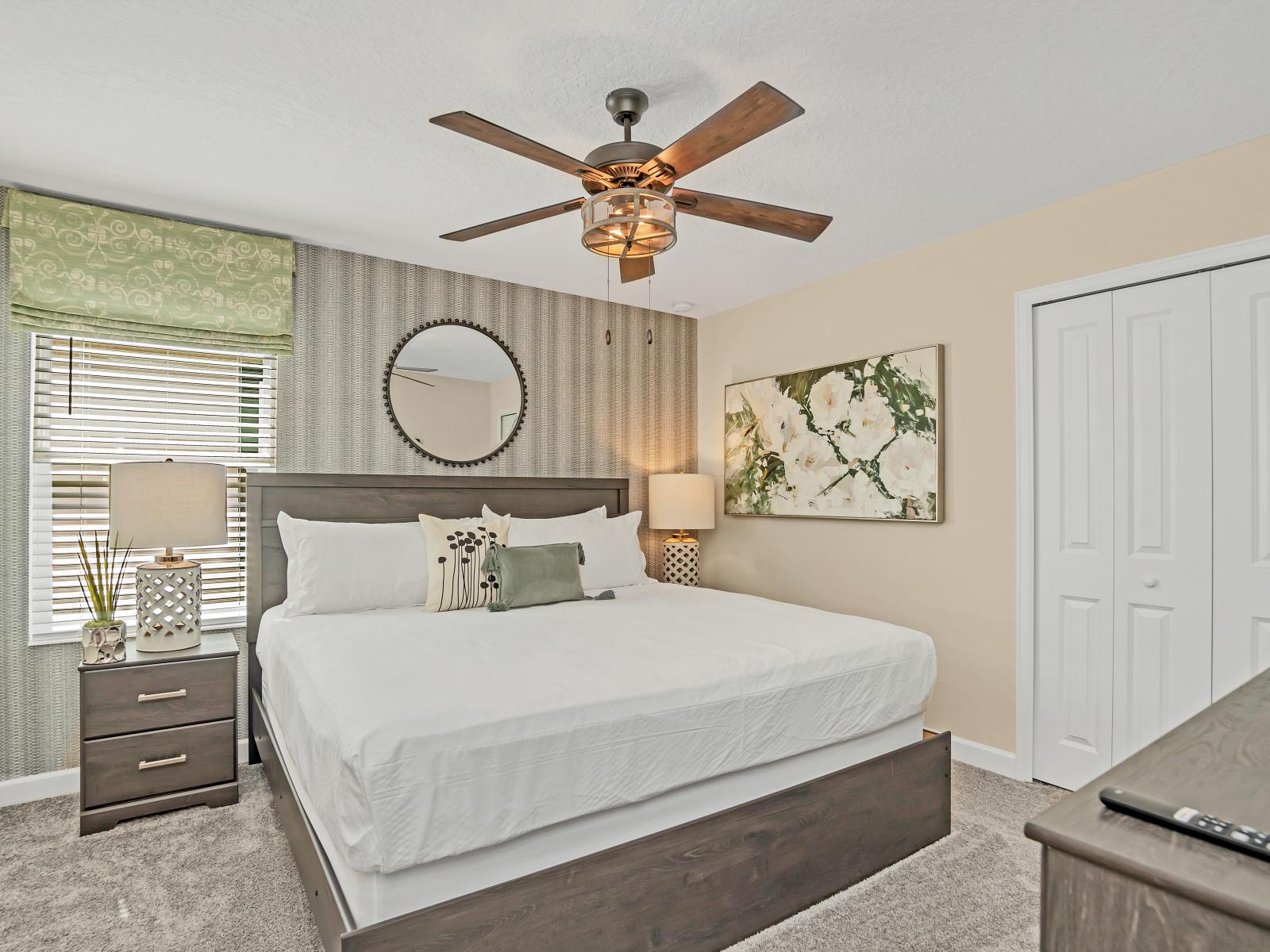 Elegant Bedroom of the Home in Reunion Florida - Step into this awesome bedroom where luxury meets comfort in a perfect blend - Smart TV and Netflix - Plush Bed for restful nights