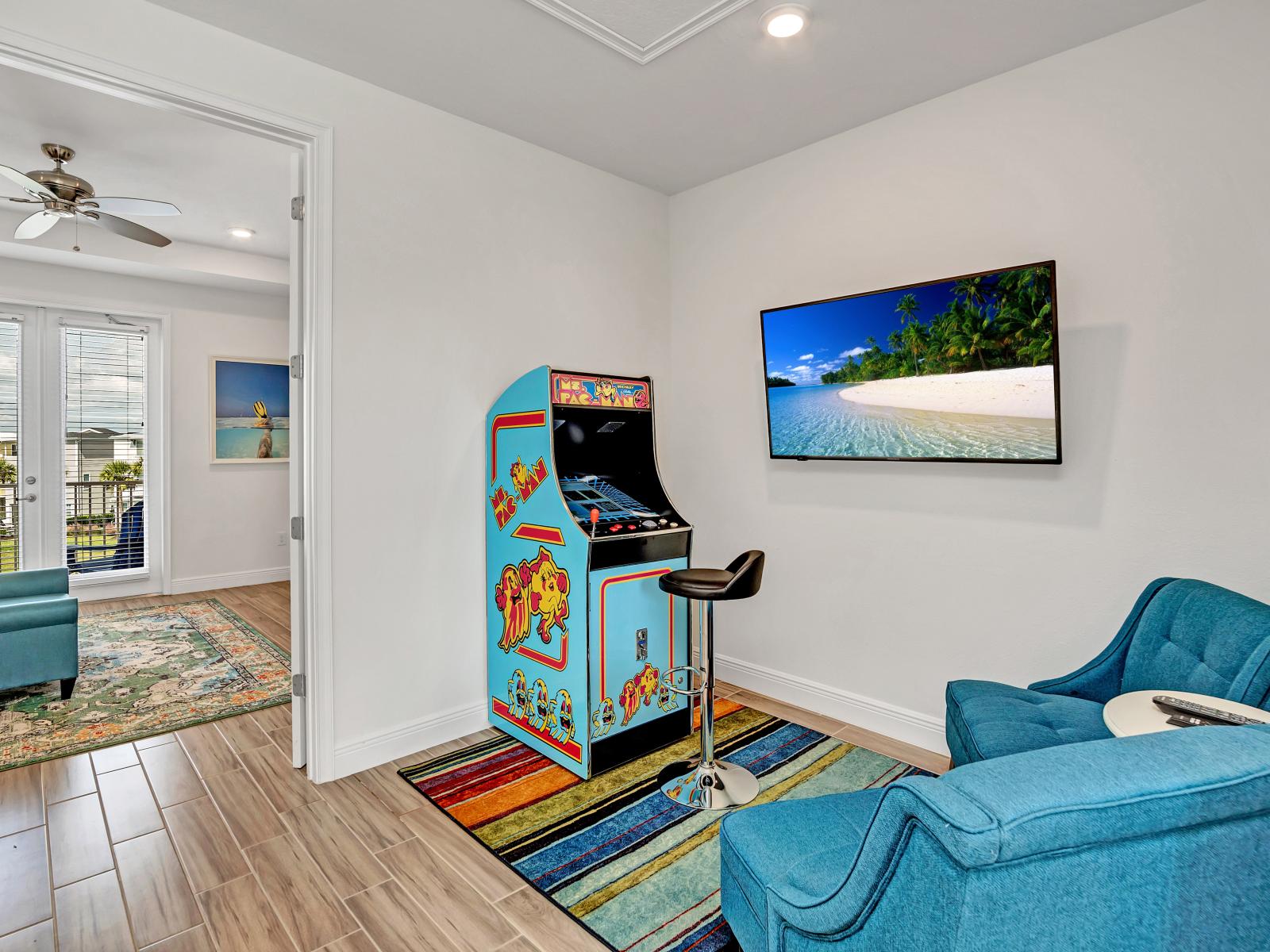 Arcade Escape: Escape to our small lounge area for an unforgettable arcade experience, complete with classic games and modern entertainment options.