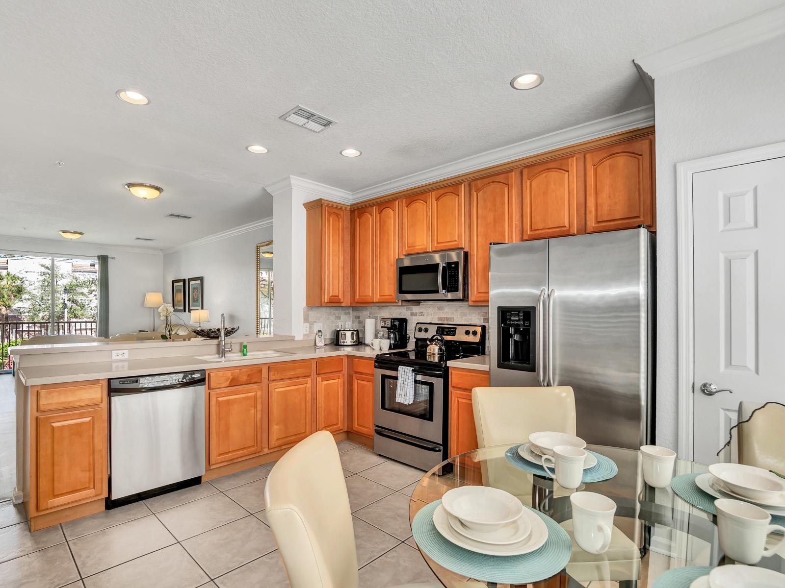 This stylish kitchen captures the essence of modern design, blending functionality and aesthetics seamlessly for a perfect cooking and gathering space.