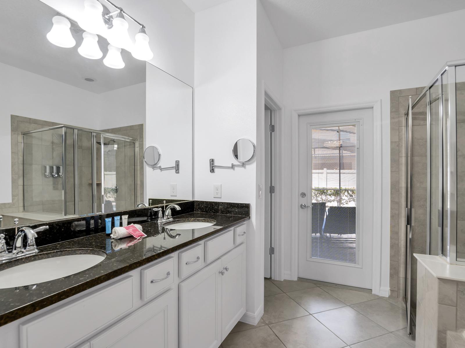 Main bathroom with tub and walk-in shower