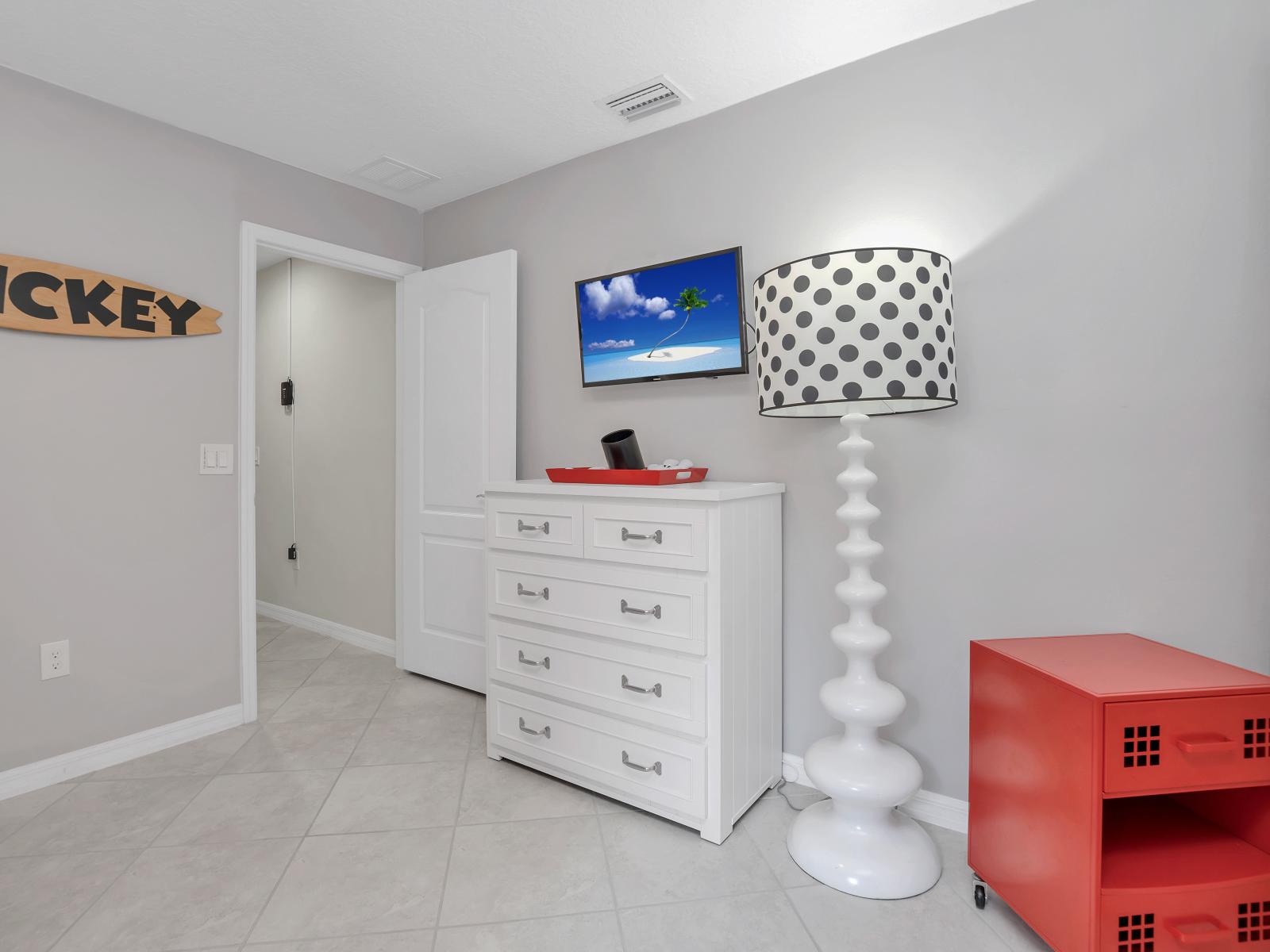 Mickey themed room with double bunk beds