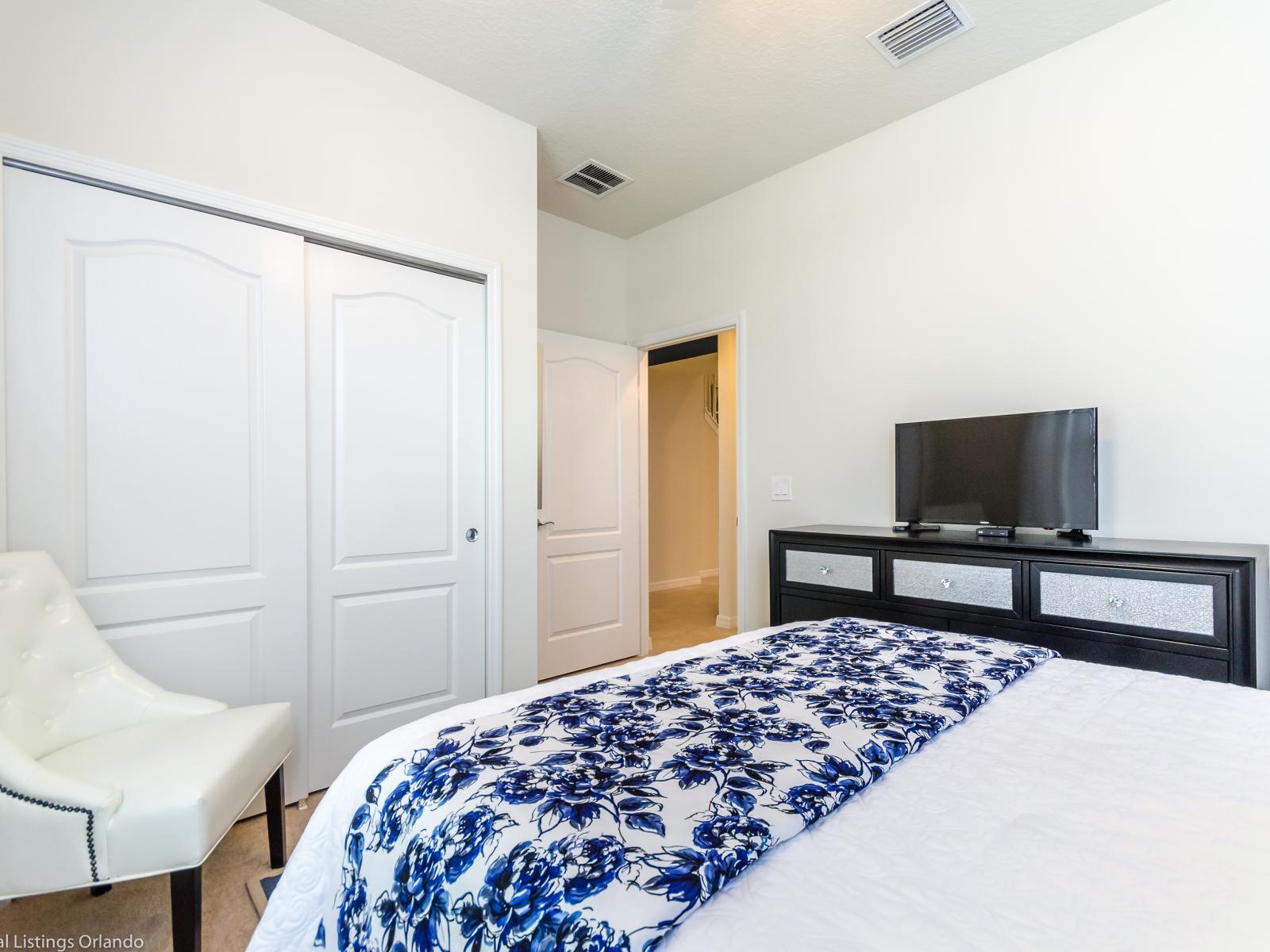 This bedroom comes complete with a smart TV, offering a haven for relaxation and entertainment. A sanctuary where you can unwind and enjoy your favorite shows and movies in the comfort of your own space.