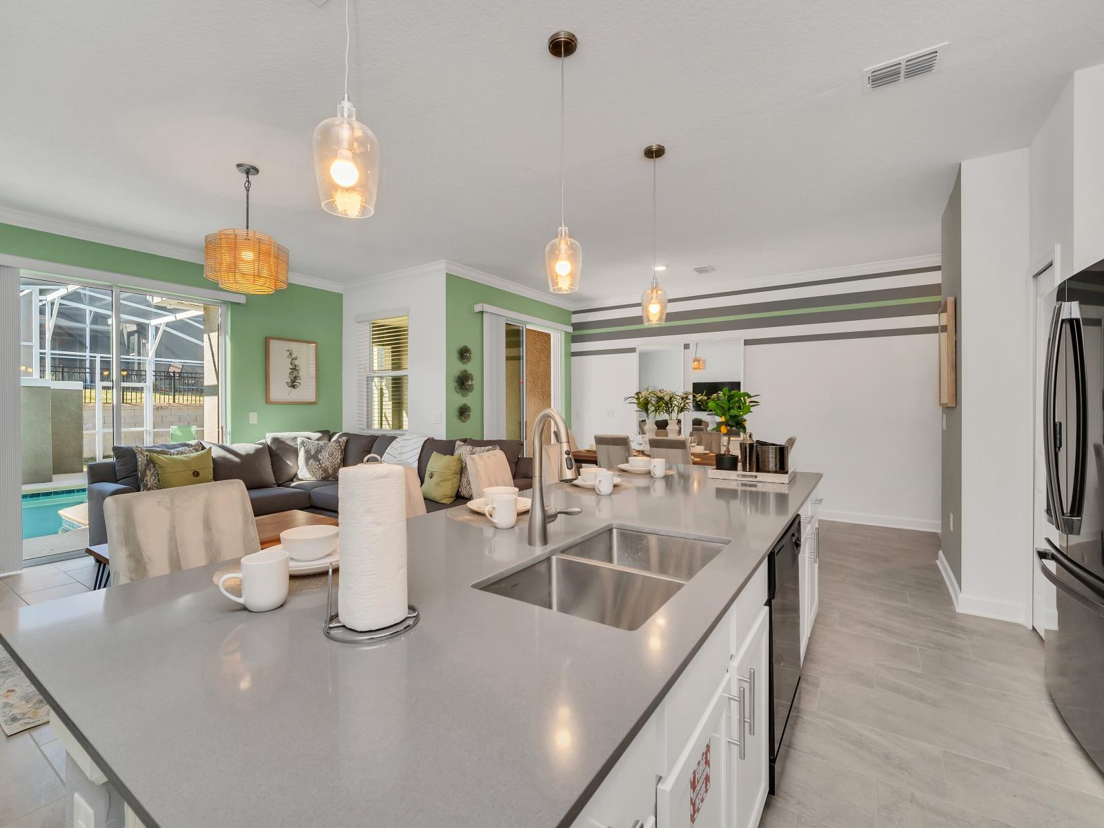 The kitchen has ample counter space , it provides guests with everything they need to prepare delicious meals and create unforgettable dining experiences during their stay.