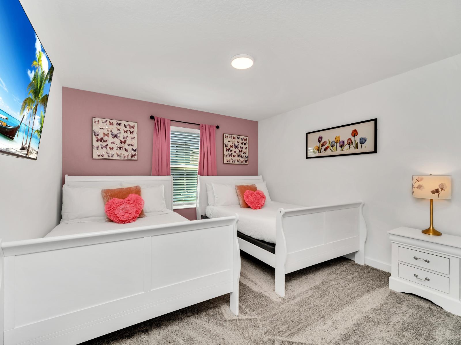 This bedroom is a chic retreat designed with elegance and style. With soft hues, graceful accents, and tasteful decor, it offers a charming space where guests can unwind and embrace relaxation in a beautifully curated environment.