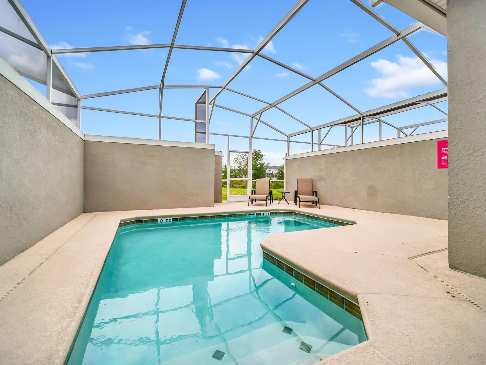 A soak a day keeps the stress away so make sure to have fun in this inviting swimming pool area.