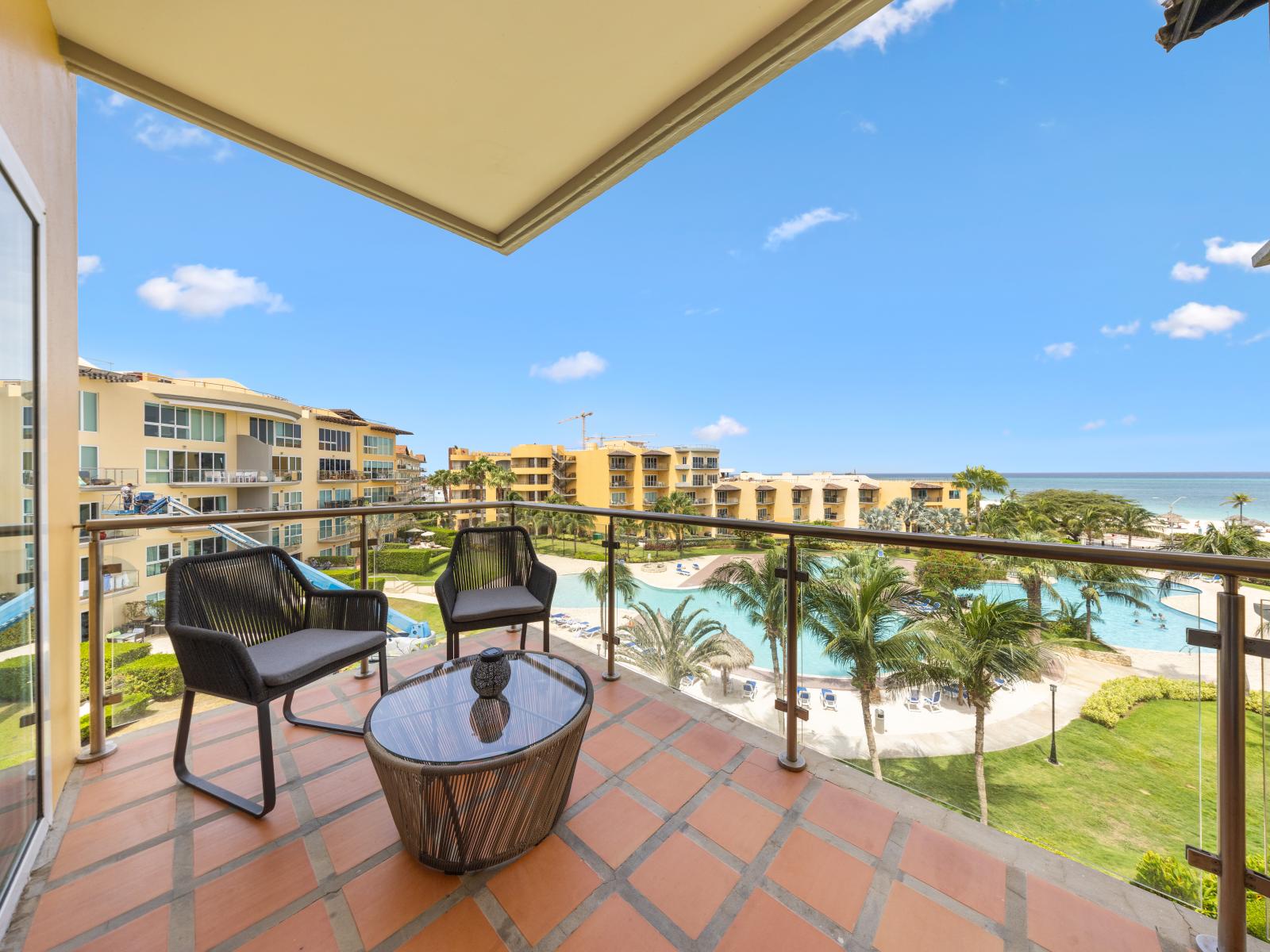 Opulent Balcony of the condo in Aruba with ocean views - Scenic private balcony for relaxation