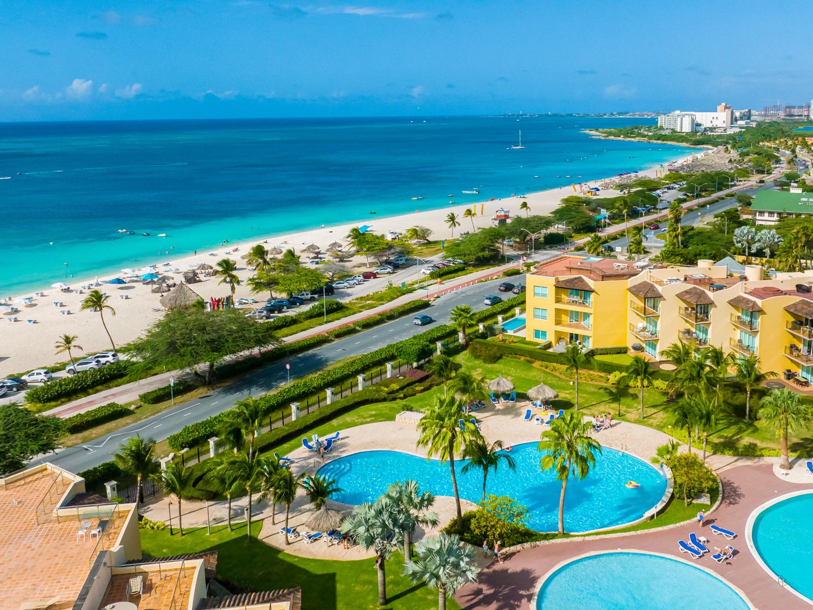 Relax in our pool area just steps away from Eagle Beach, where you can unwind with a swim and then stroll over to enjoy the pristine sands and crystal-clear waters.