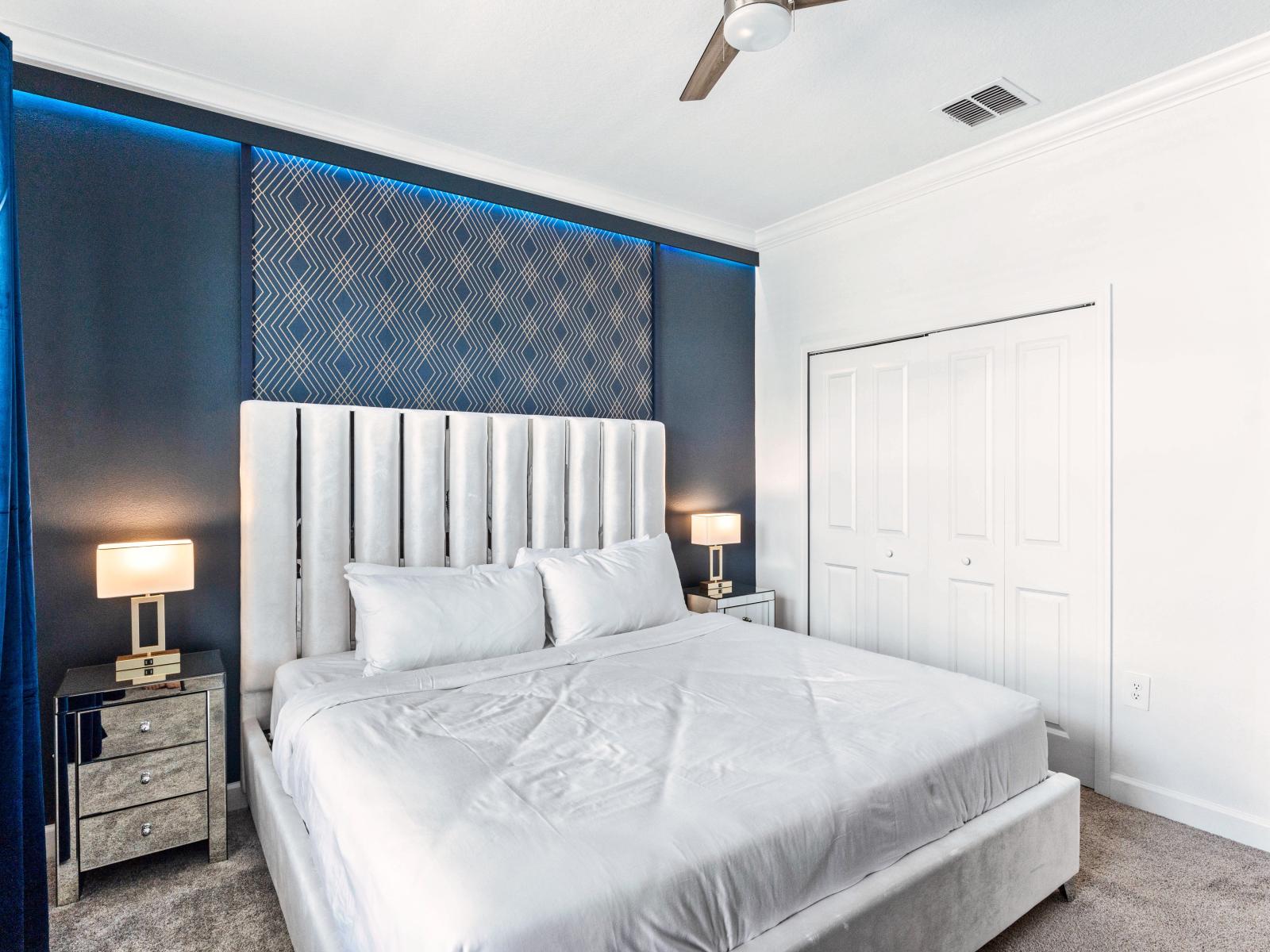 Magnificent Bedroom of the Home in Davenport Florida - Cozy retreat with a plush bed, perfect for relaxation - Bedroom with a cozy ambiance, blending comfort and aesthetics - Spacious bedroom offering comfort and style