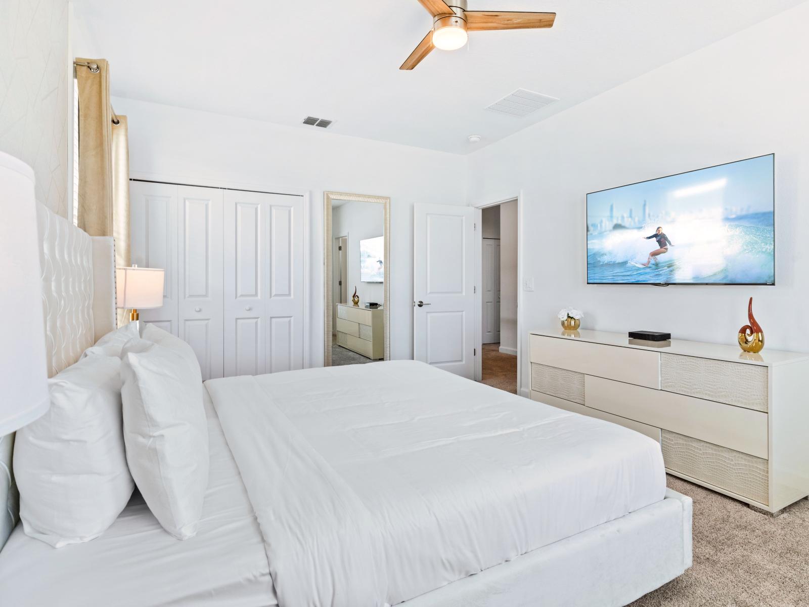 Lavish Bedroom of the Home in Davenport Florida - Tranquility meets sophistication, creating an oasis of calm and timeless elegance - Smart TV and Netflix