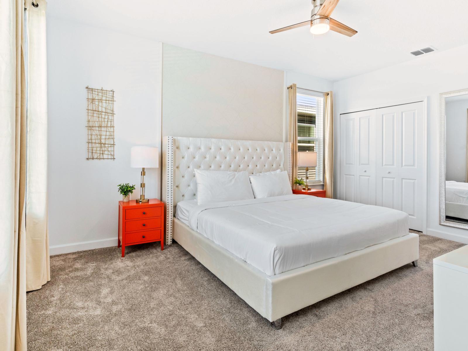 Clean Bedroom of the Home in Davenport Florida - Step into serenity in the spacious bedroom - Luxury meets the grandeur of comfort - A haven of tranquility and elegance - Sweet dreams await in this luxurious retreat with comfy bed