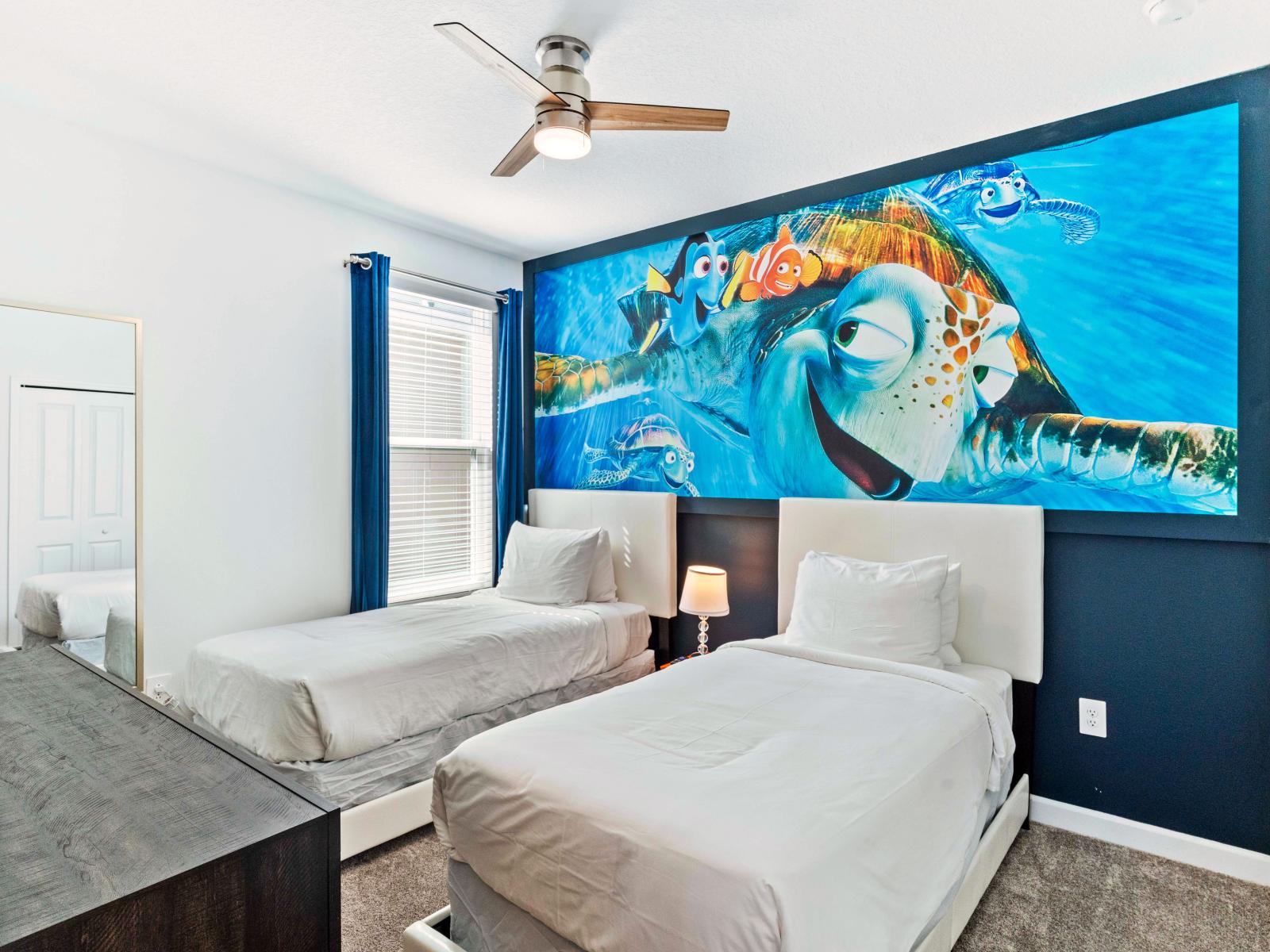 Finding Nemo Themed Bedroom of the Home in Davenport Florida - Playful dreams and endless adventures await - Imagination takes flight, and every corner is a canvas for joyful memories - 2 Comfy single beds