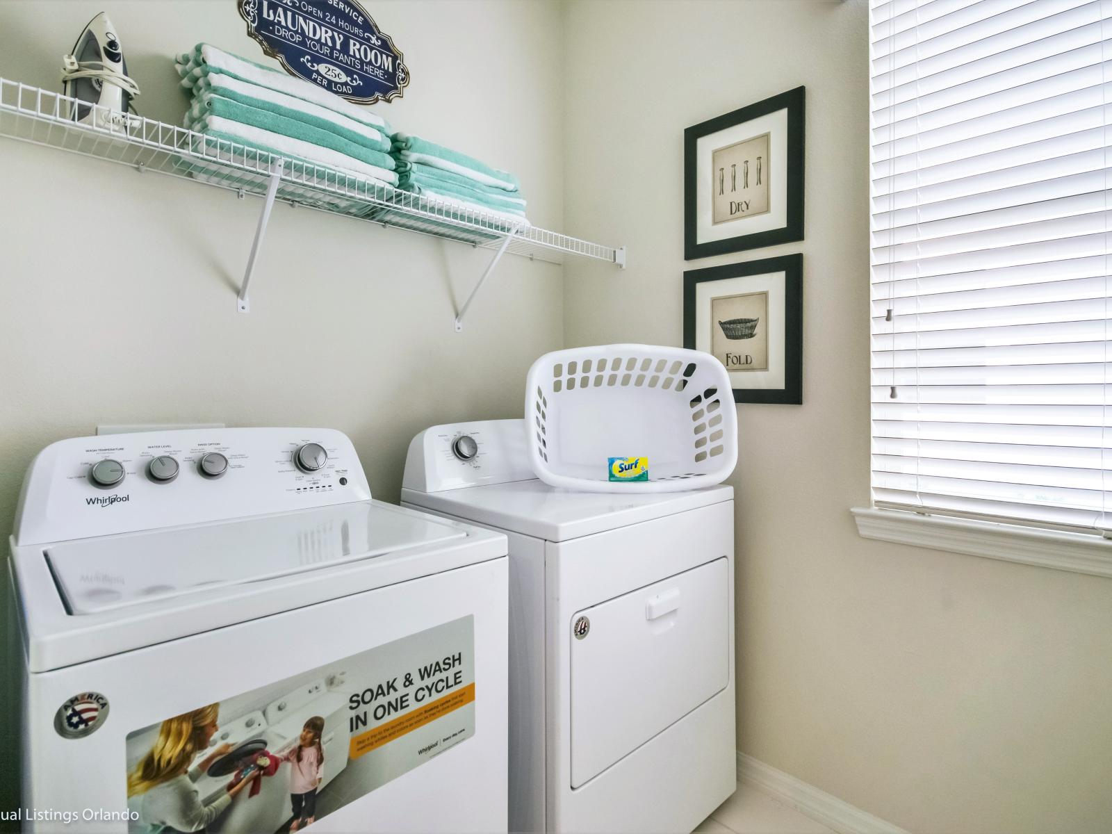 Clean laundry area of the villa in Kissimmee Florida - Maintain a fresh wardrobe with our accessible laundry facilities - Convenient addition to make your stay even more comfortable