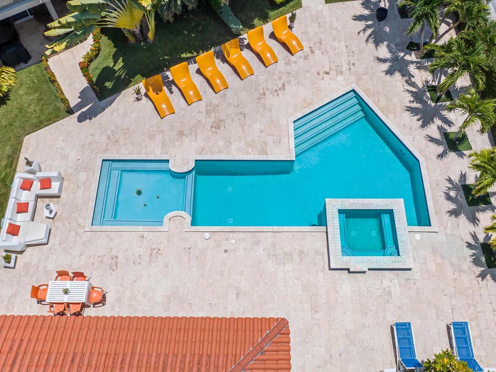 Shared pool with hot tub